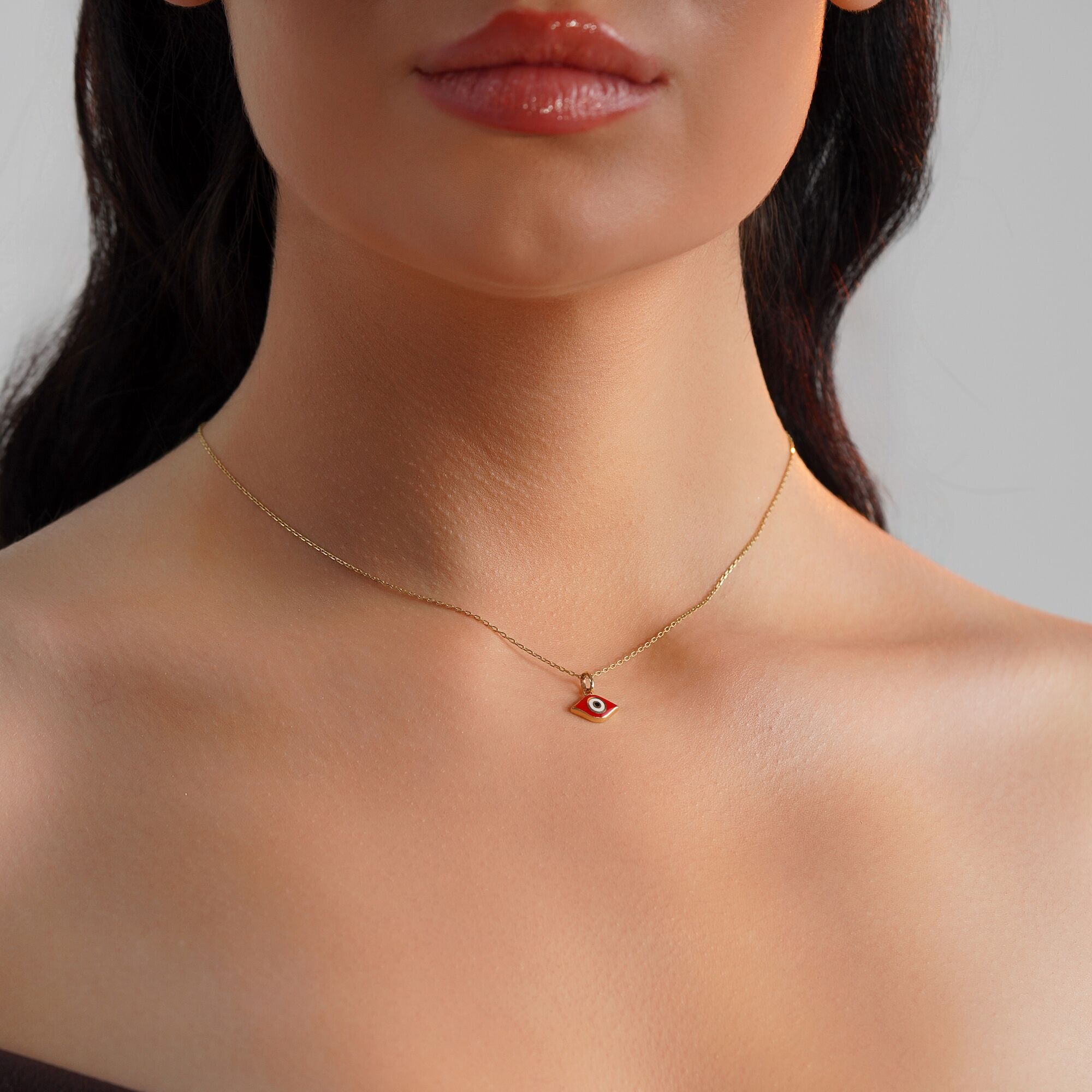 Red Greek Eye Charm in 14K Gold