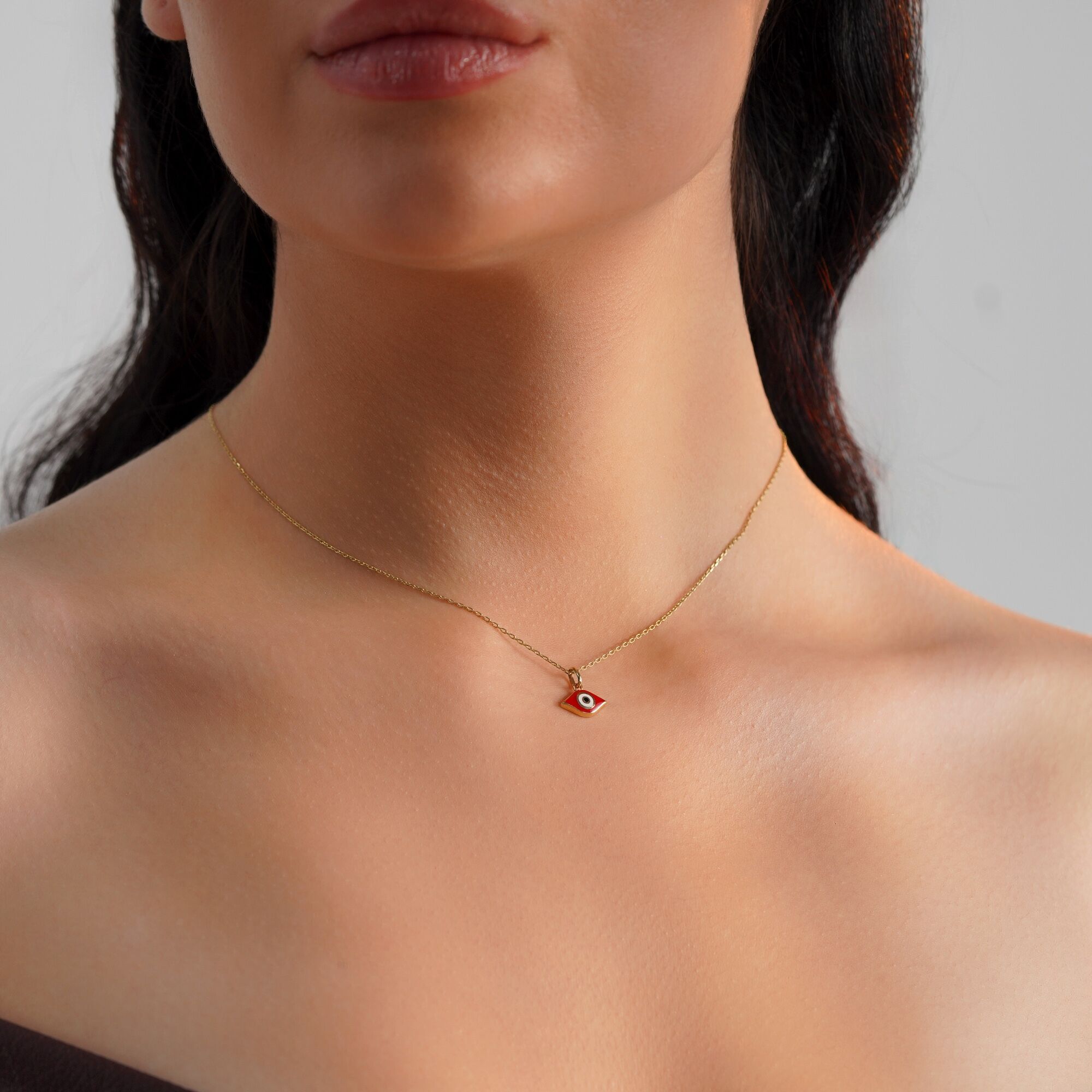 Red Greek Eye Charm in 14K Gold