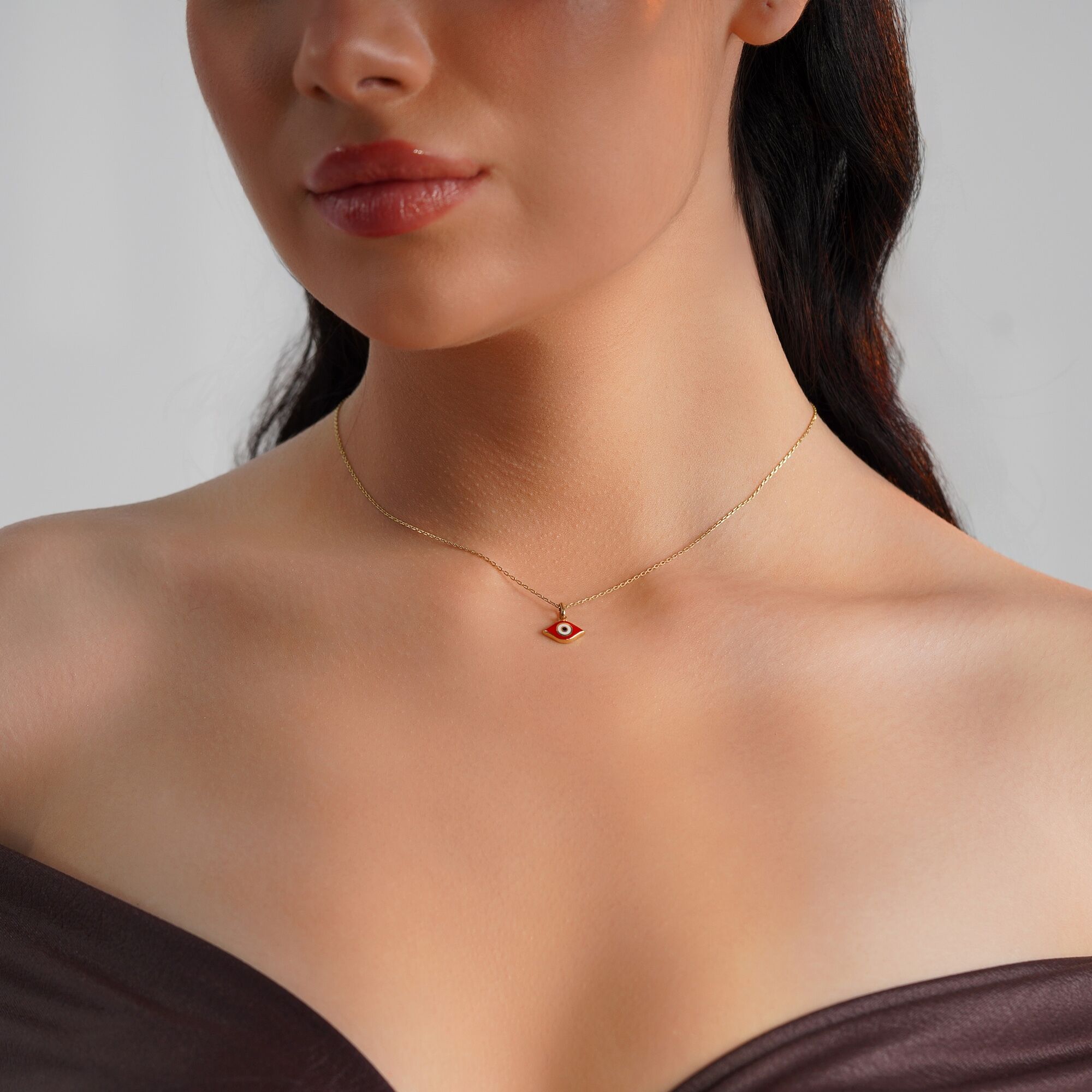 Red Greek Eye Charm in 14K Gold