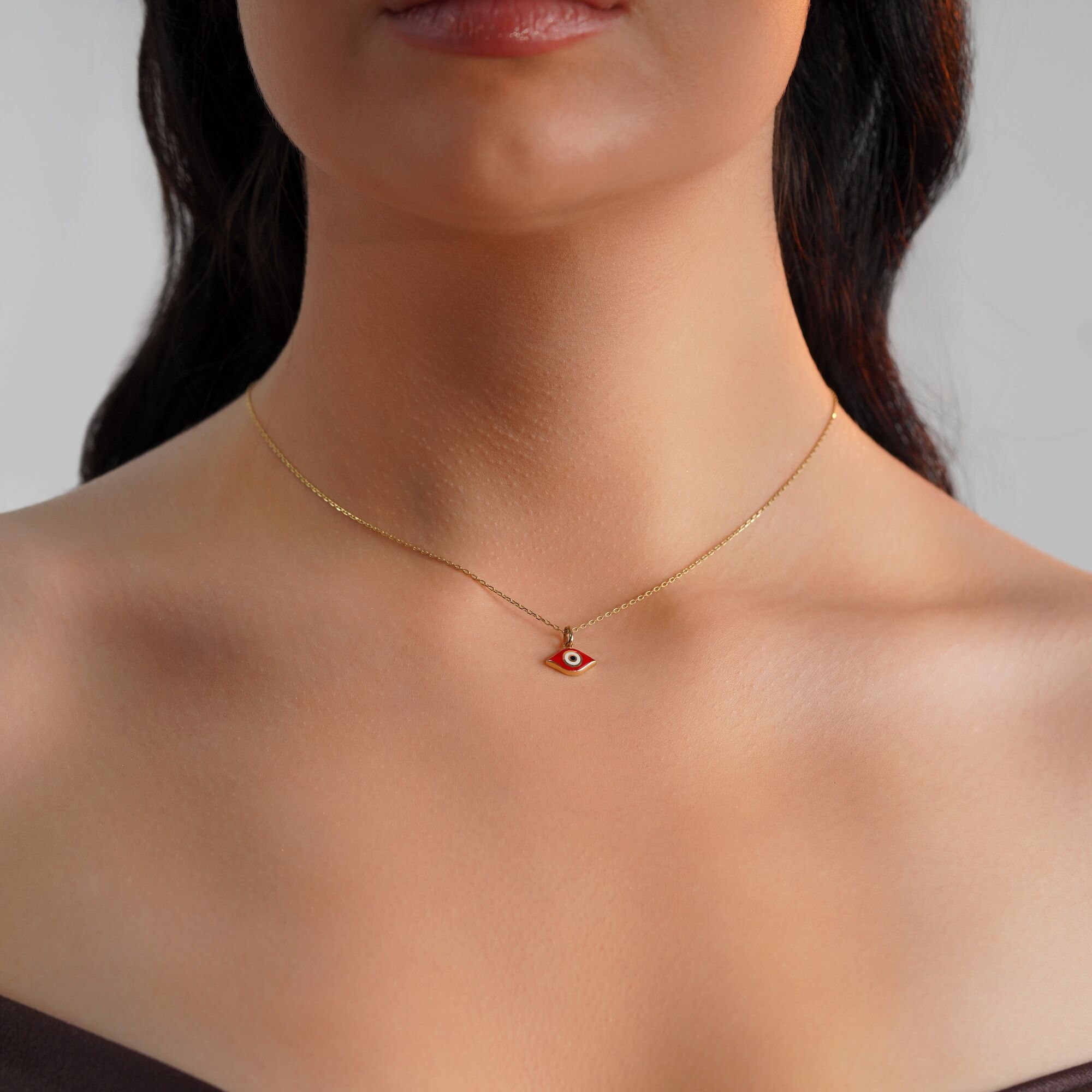 Red Greek Eye Charm in 14K Gold