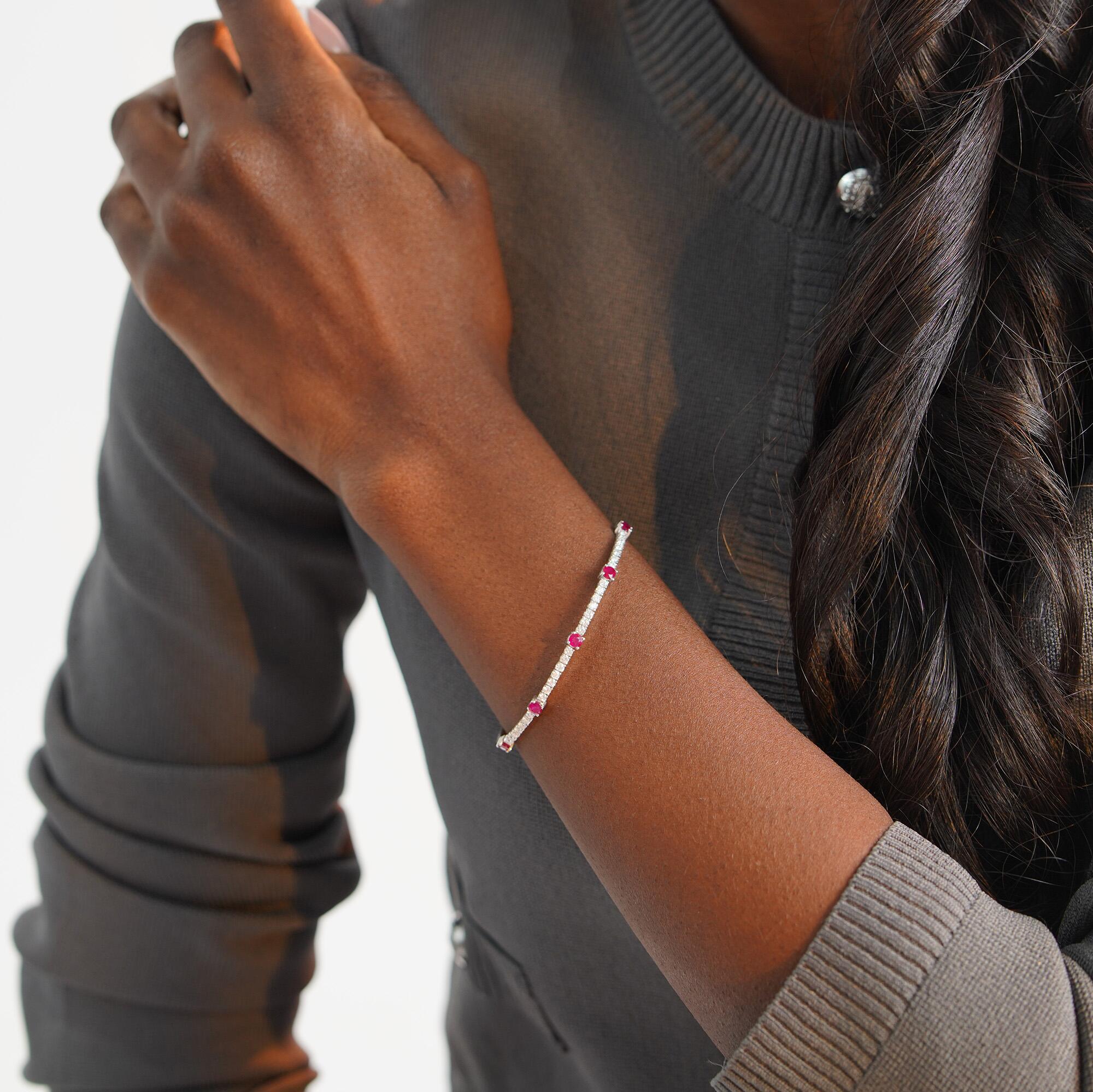 Ruby And Diamond Bangle in 14K Gold