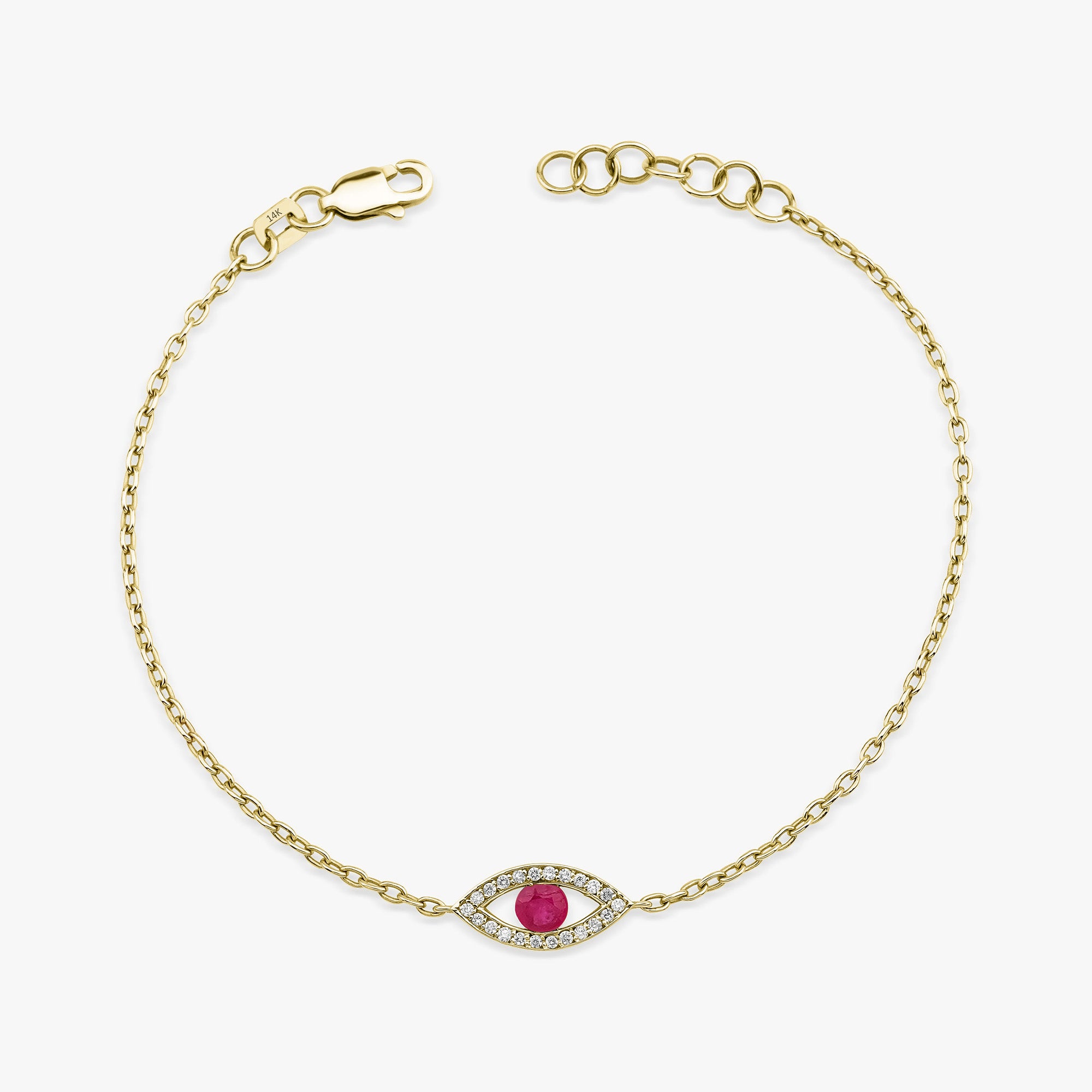 Ruby Evil Eye Bracelet in 14K Gold