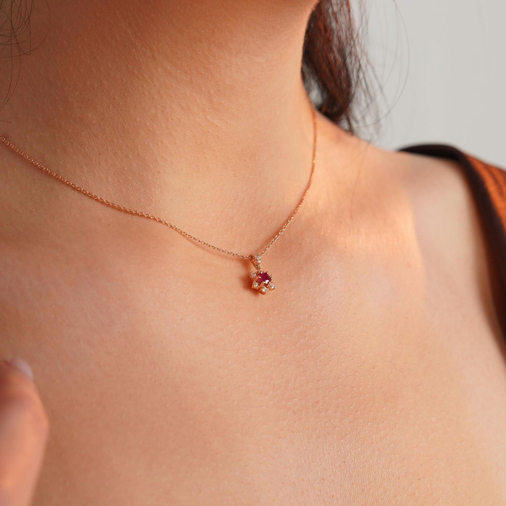 Vintage Style Ruby and Diamond Sirius Star Necklace Available in 14K and 18K Gold