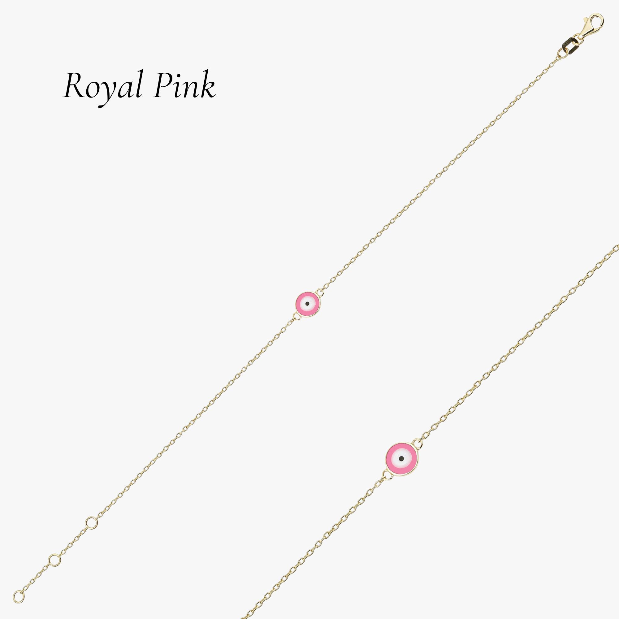 Royal Pink Evil Eye Bracelet in 14K Gold