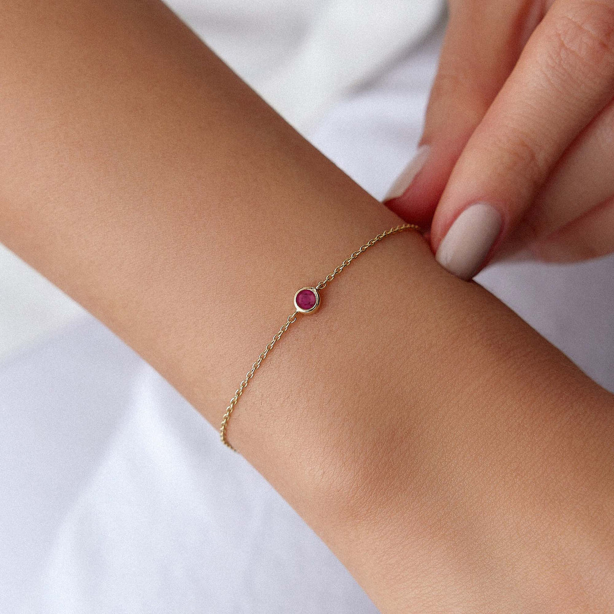 Ruby Solitaire Bracelet in 14K Gold