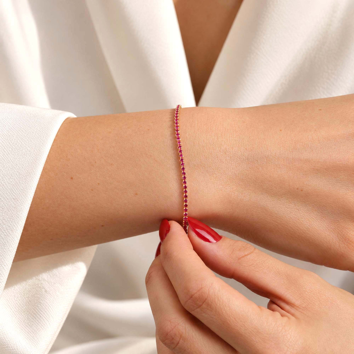 Lab Ruby Tennis Bracelet in 14K Gold