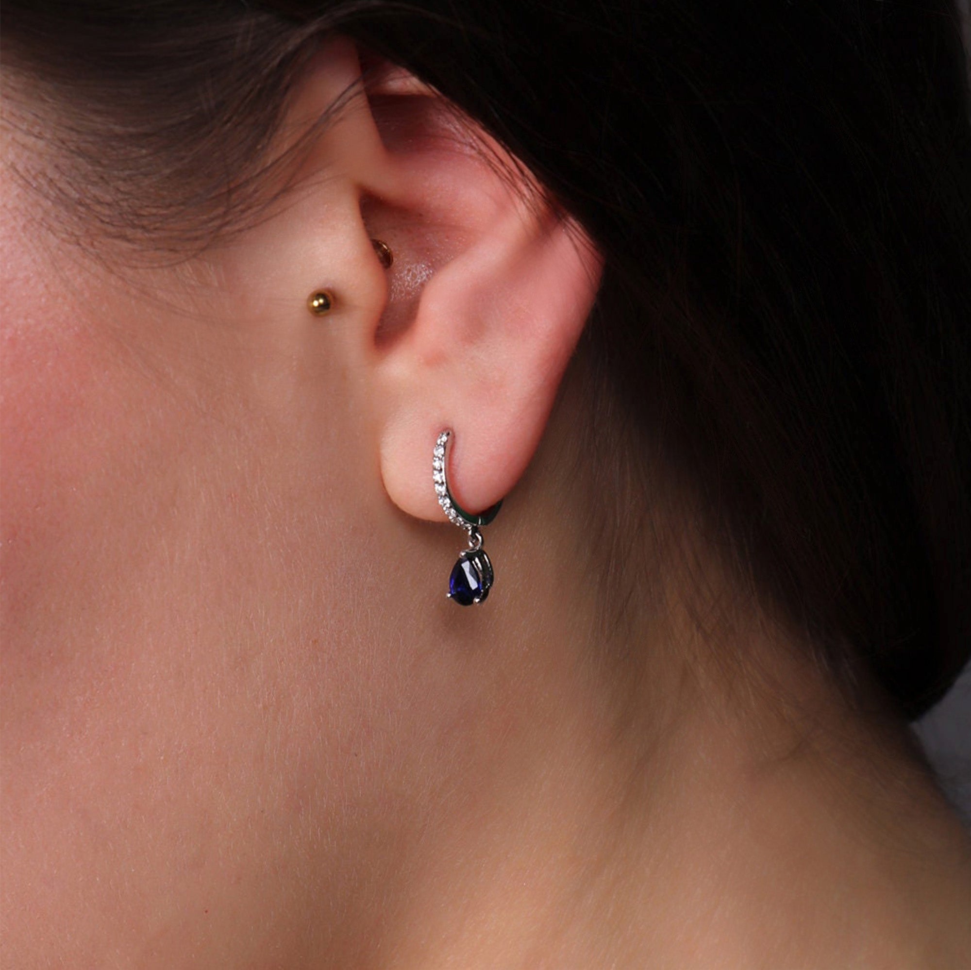Blue Sapphire Dangle Hoops in 14K Gold