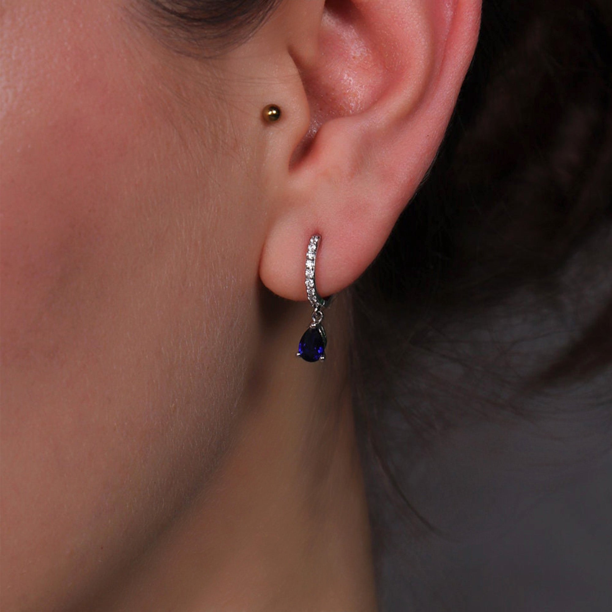 Blue Sapphire Dangle Hoops in 14K Gold