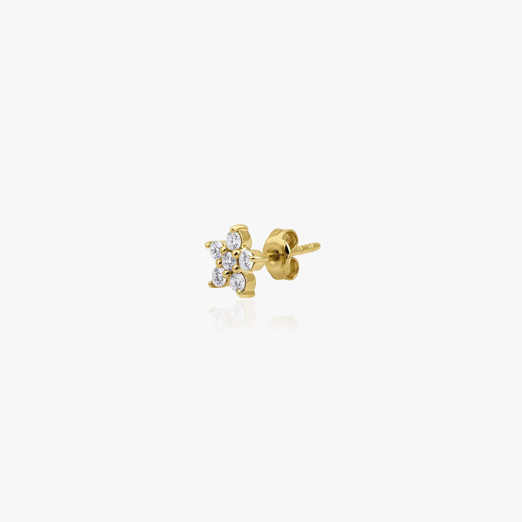 Single Diamond Flower Stud in 14K Gold