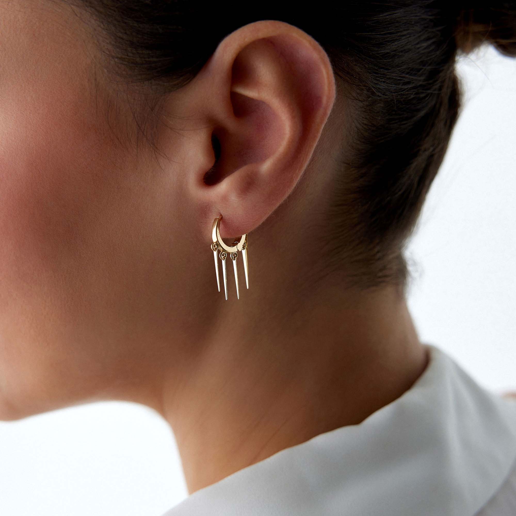 Single Dangle Spike Hoop in 14K Gold