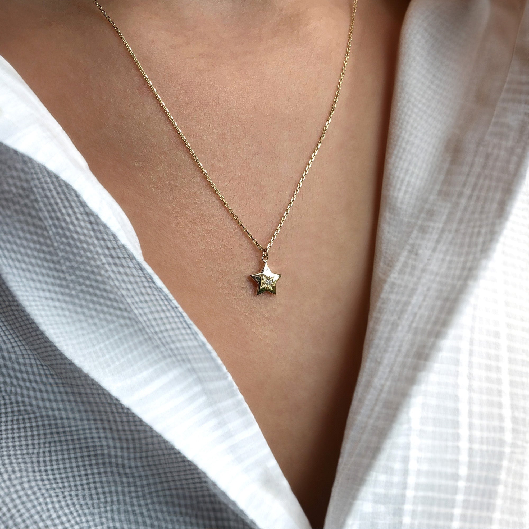 Mini Diamond Star Necklace in 14K Gold