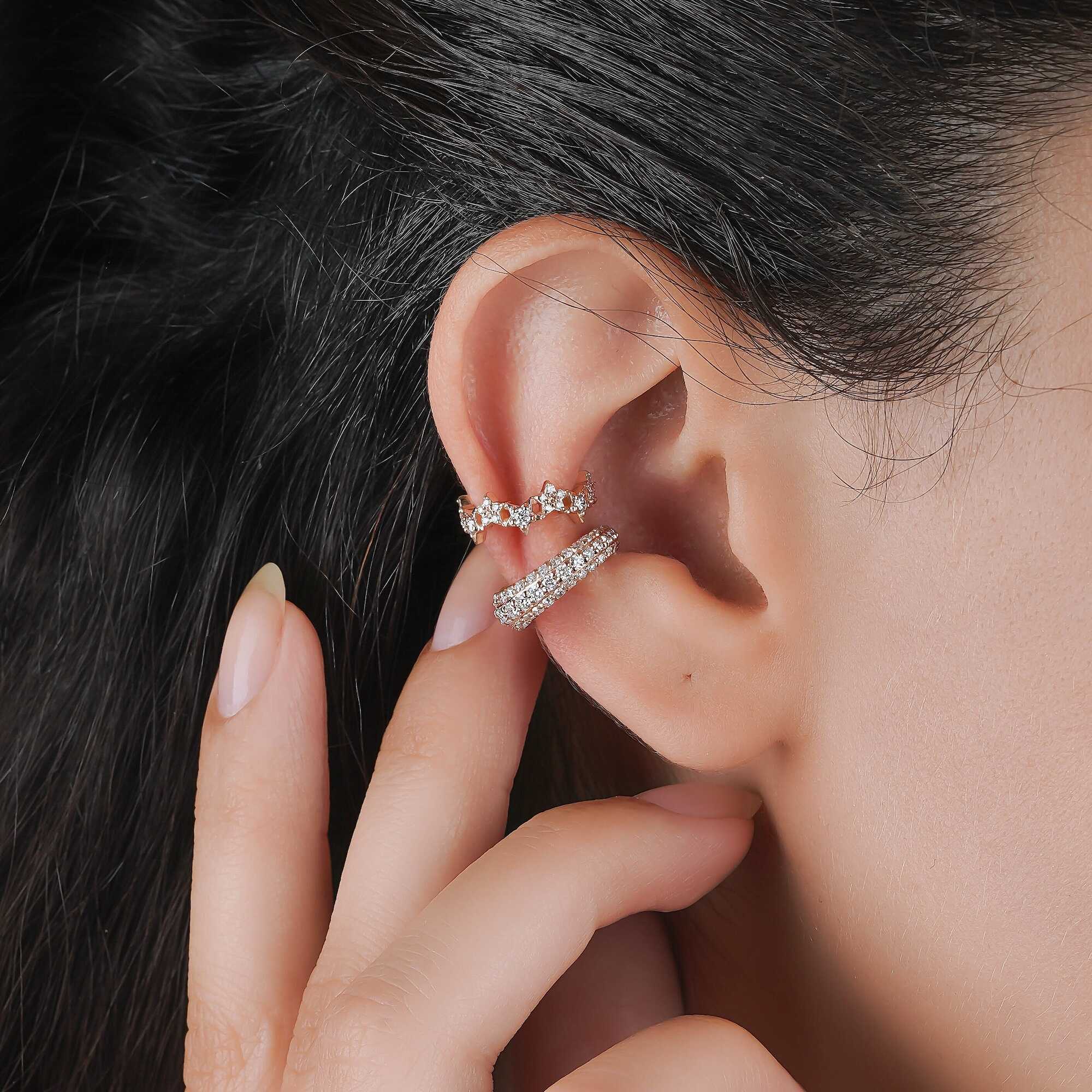 Diamond Star Ear Cuff Earrings Available in 14K and 18K Gold