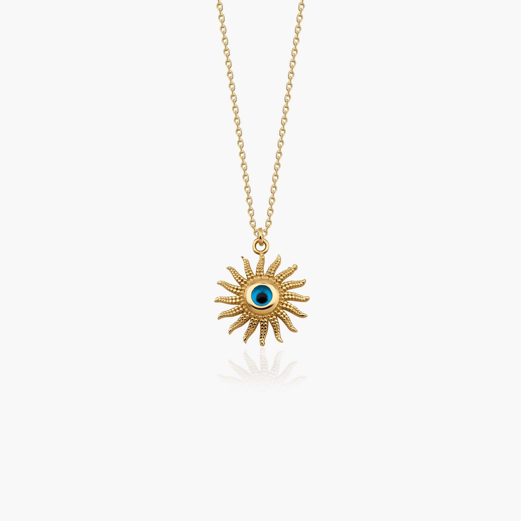 Sun Evil Eye Necklace in 14K Gold