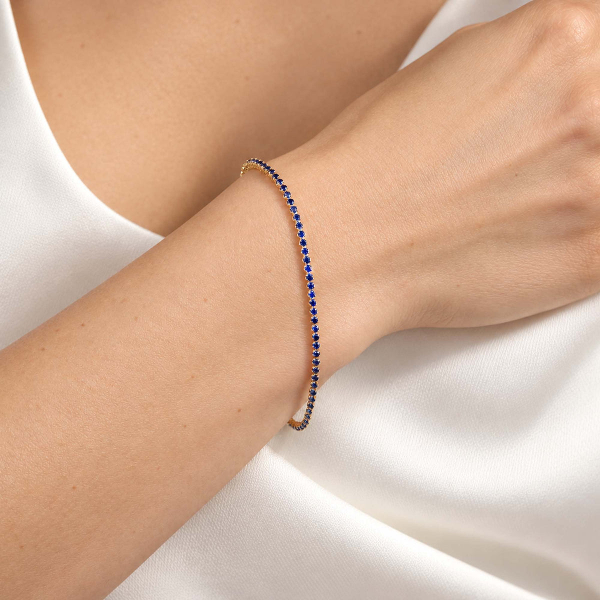 Lab Sapphire Tennis Bracelet in 14K Gold
