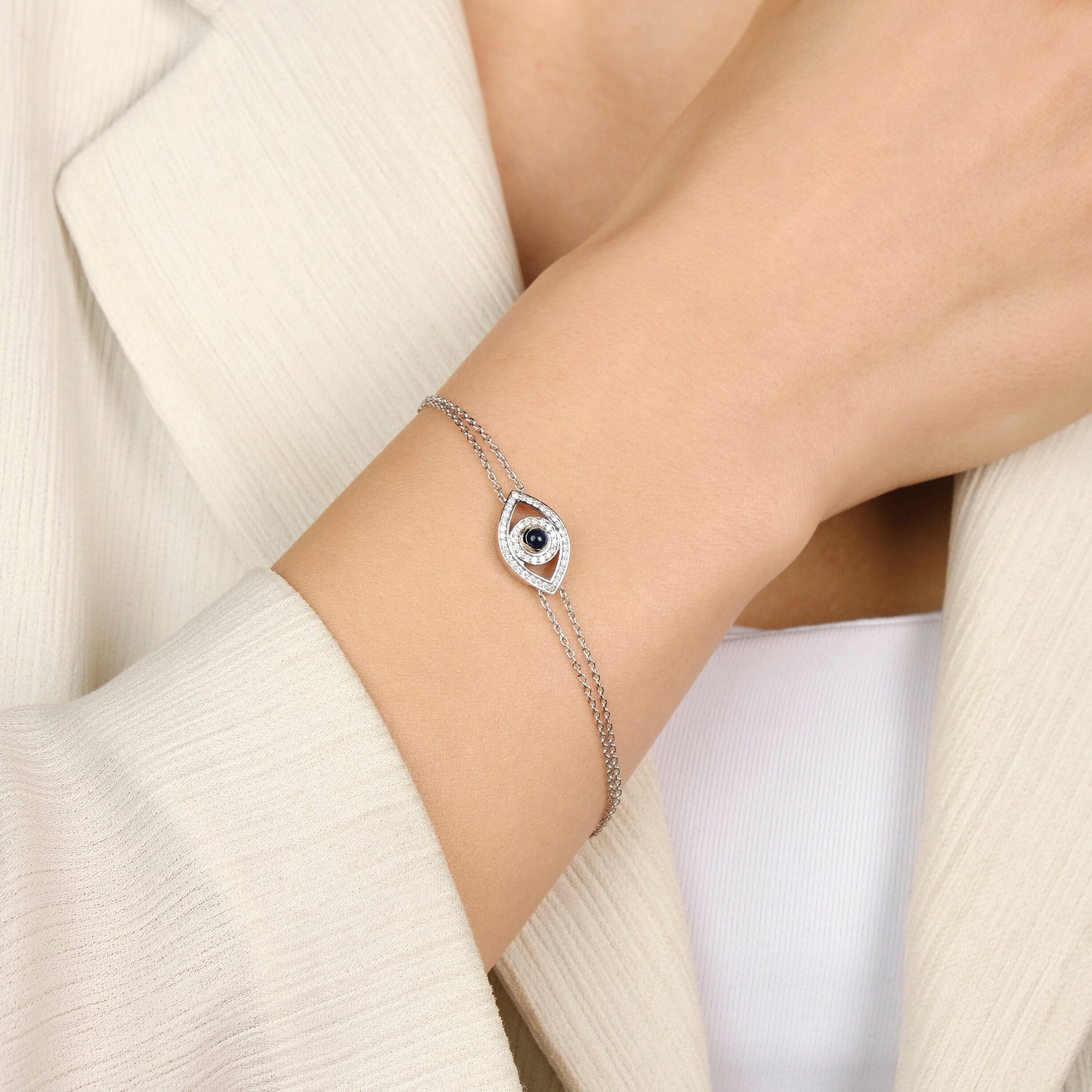 Sapphire and Diamond Evil Eye Bracelet in 14K Gold