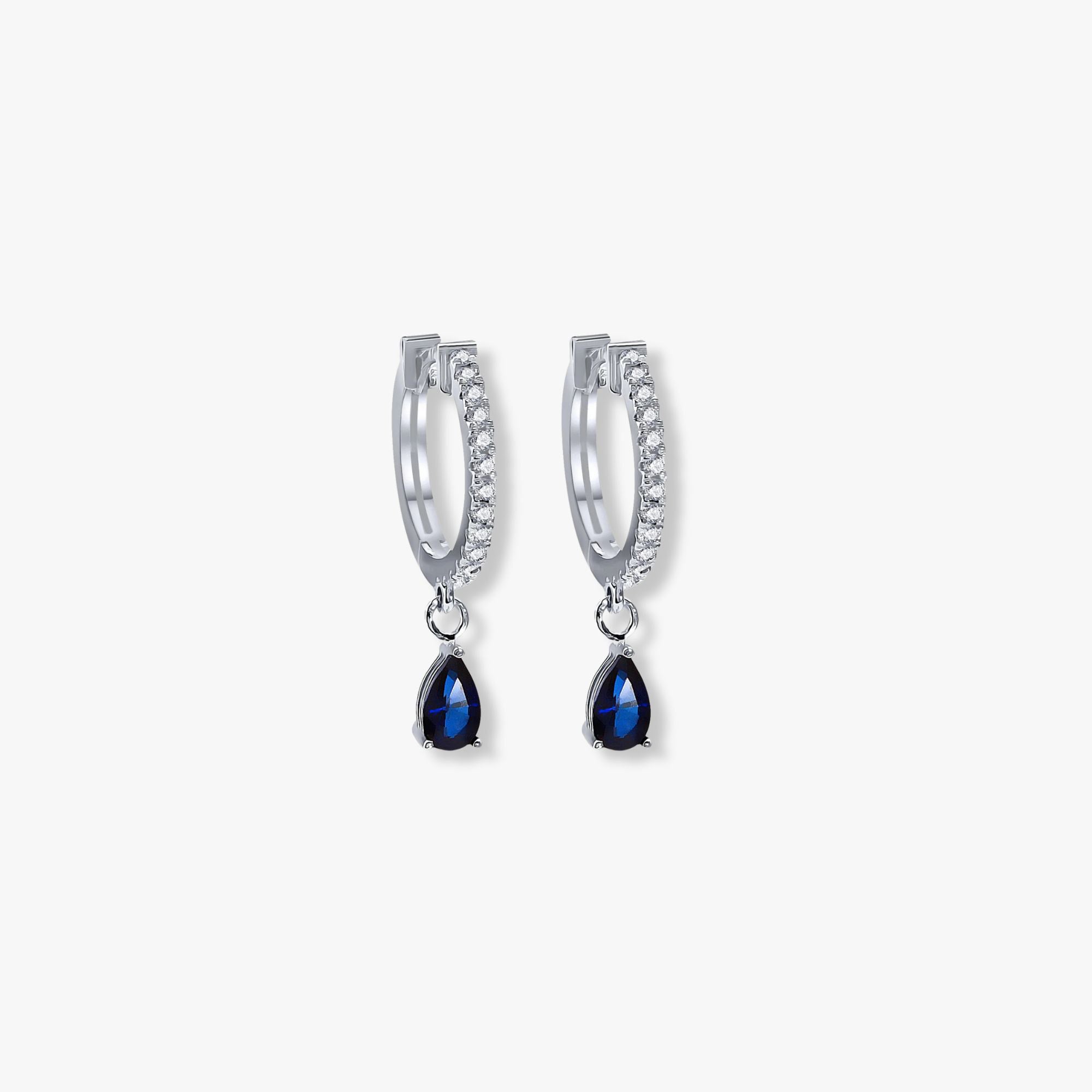 Blue Sapphire Dangle Hoops in 14K Gold