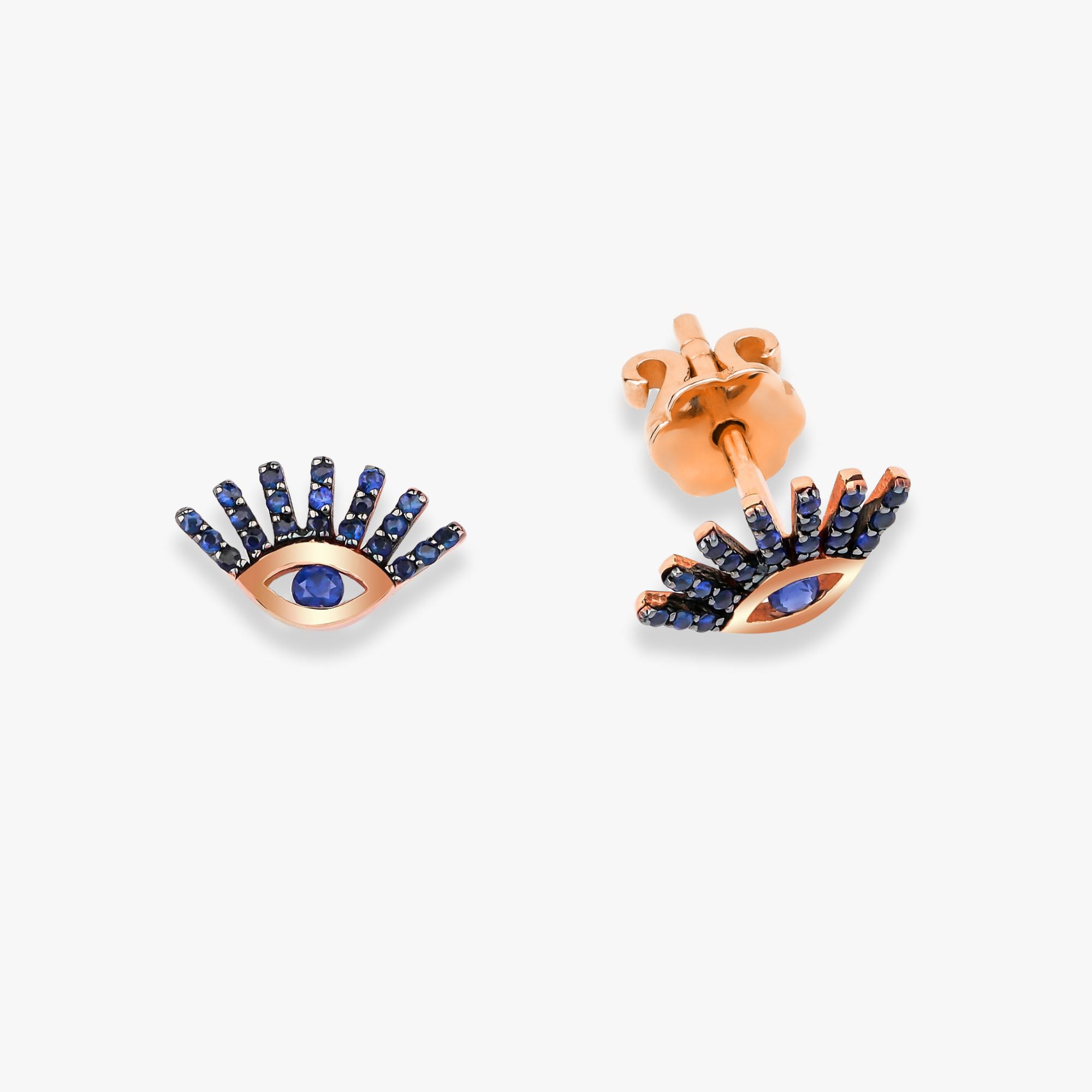 Blue Sapphire Eye Studs in 14K Gold
