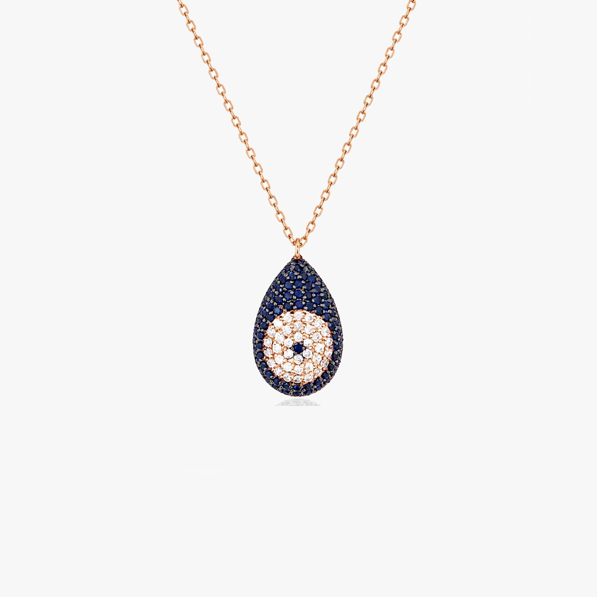 Blue Sapphire and Diamond Raindrop Evil Eye Necklace in 14K Gold