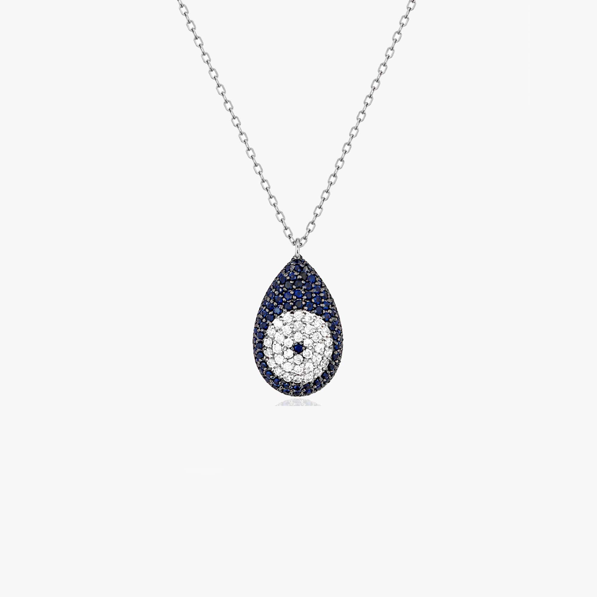 Blue Sapphire and Diamond Raindrop Evil Eye Necklace in 14K Gold