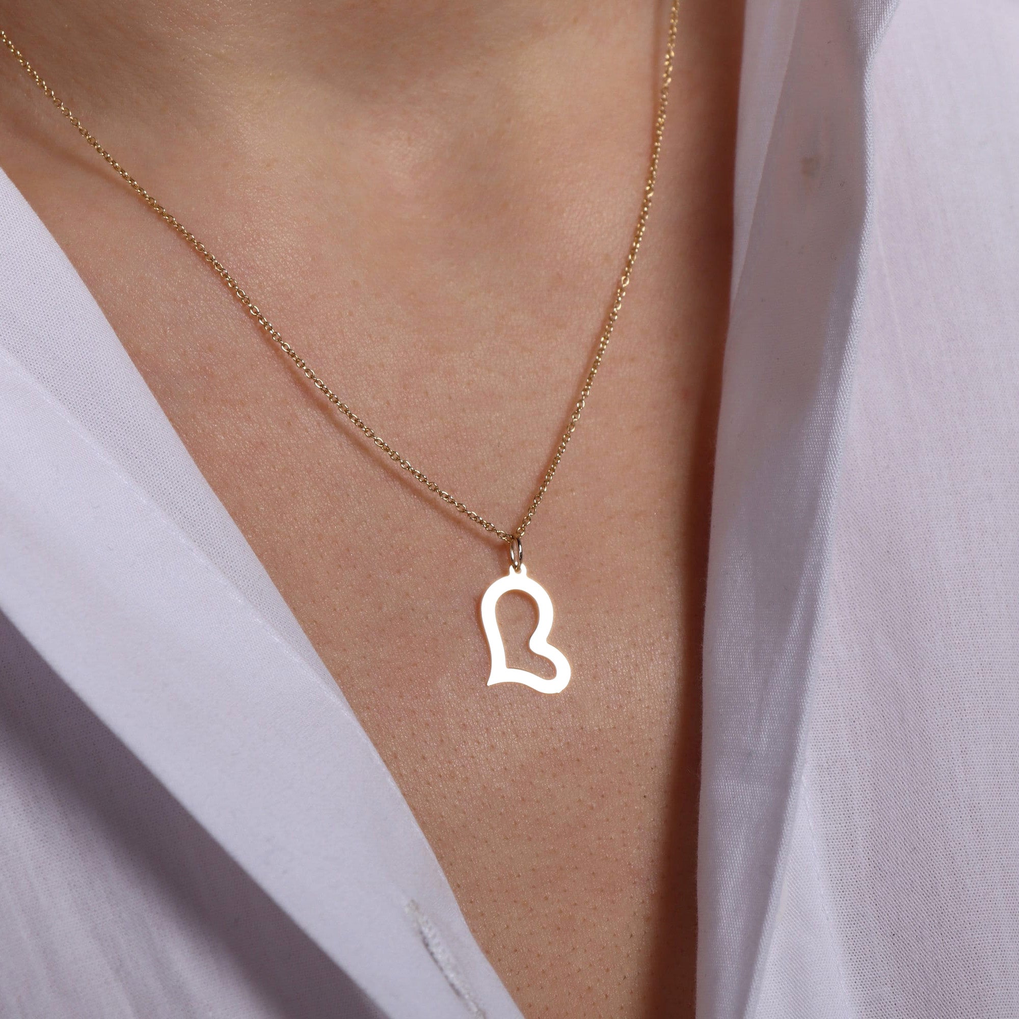 Sideways Open Heart Necklace in 14K Gold