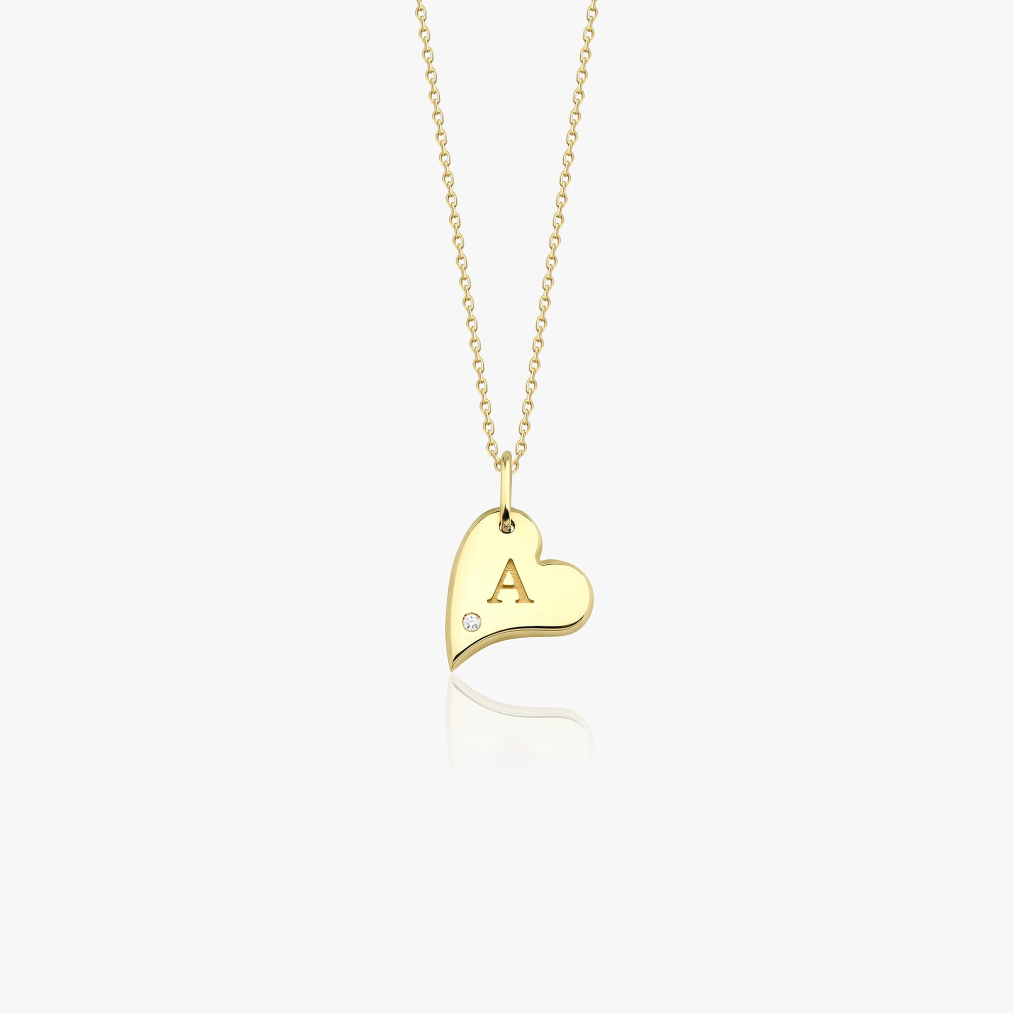 Birthstone Initial Sideways Heart Necklace in 14K Gold