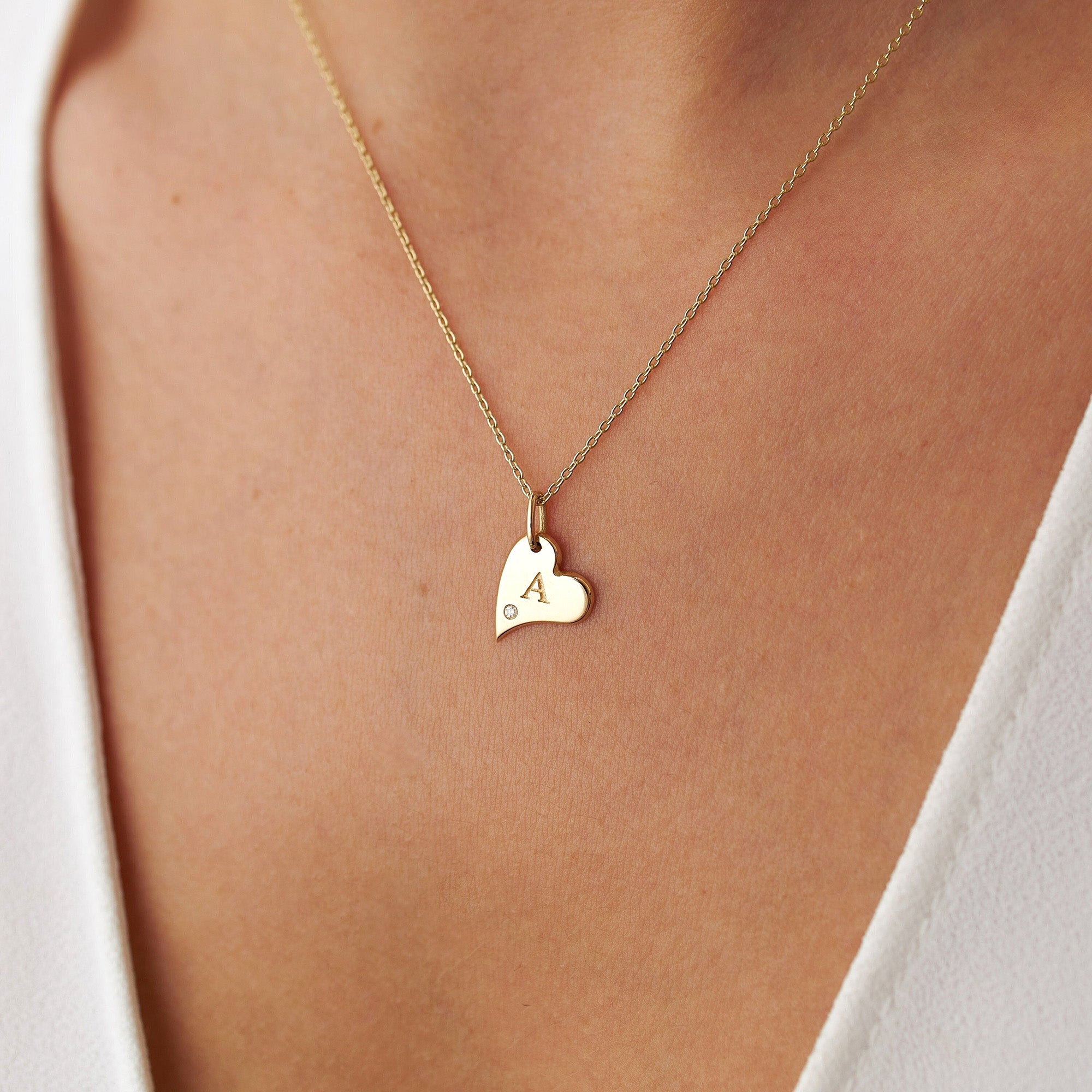 Birthstone Initial Sideways Heart Necklace in 14K Gold
