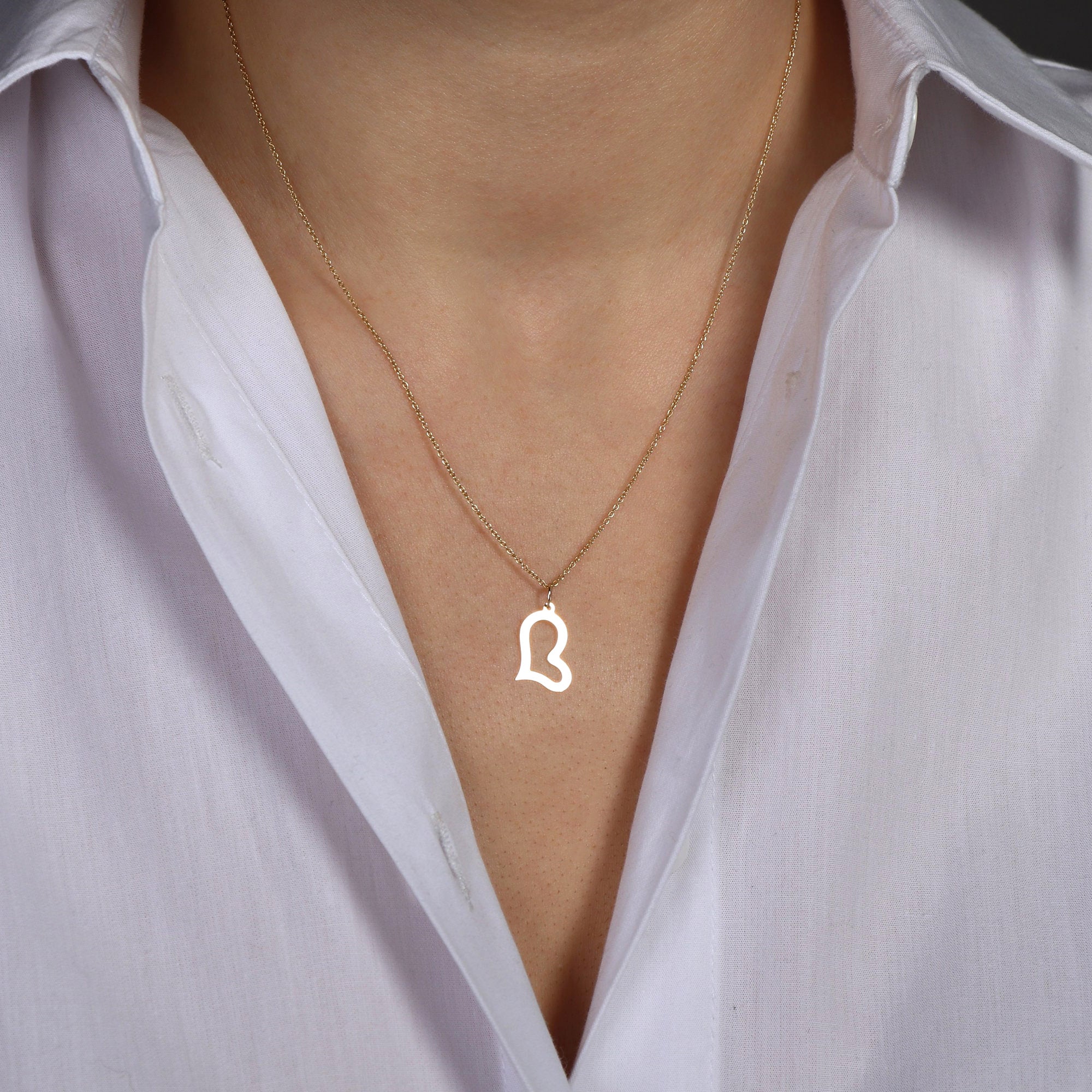 Sideways Open Heart Necklace in 14K Gold