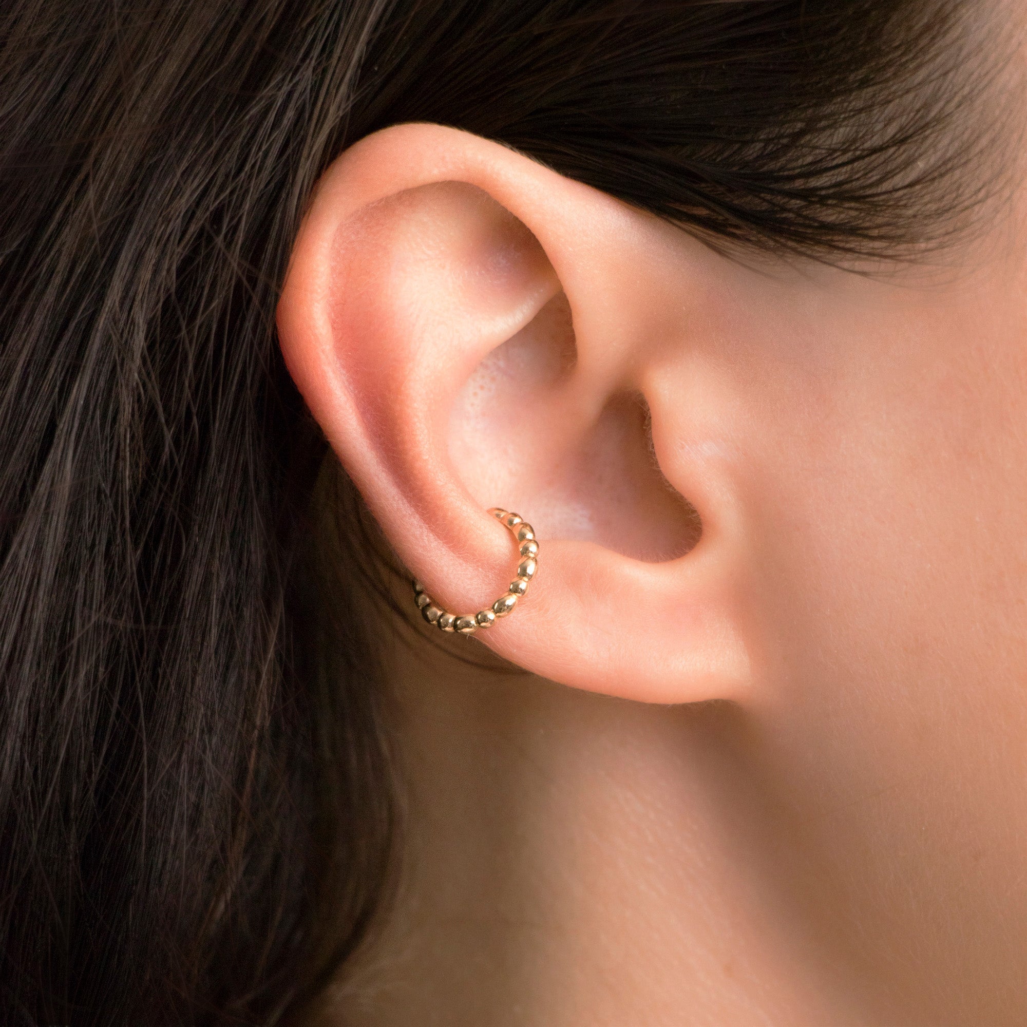 Single Beaded Ear Cuff in 14K Gold