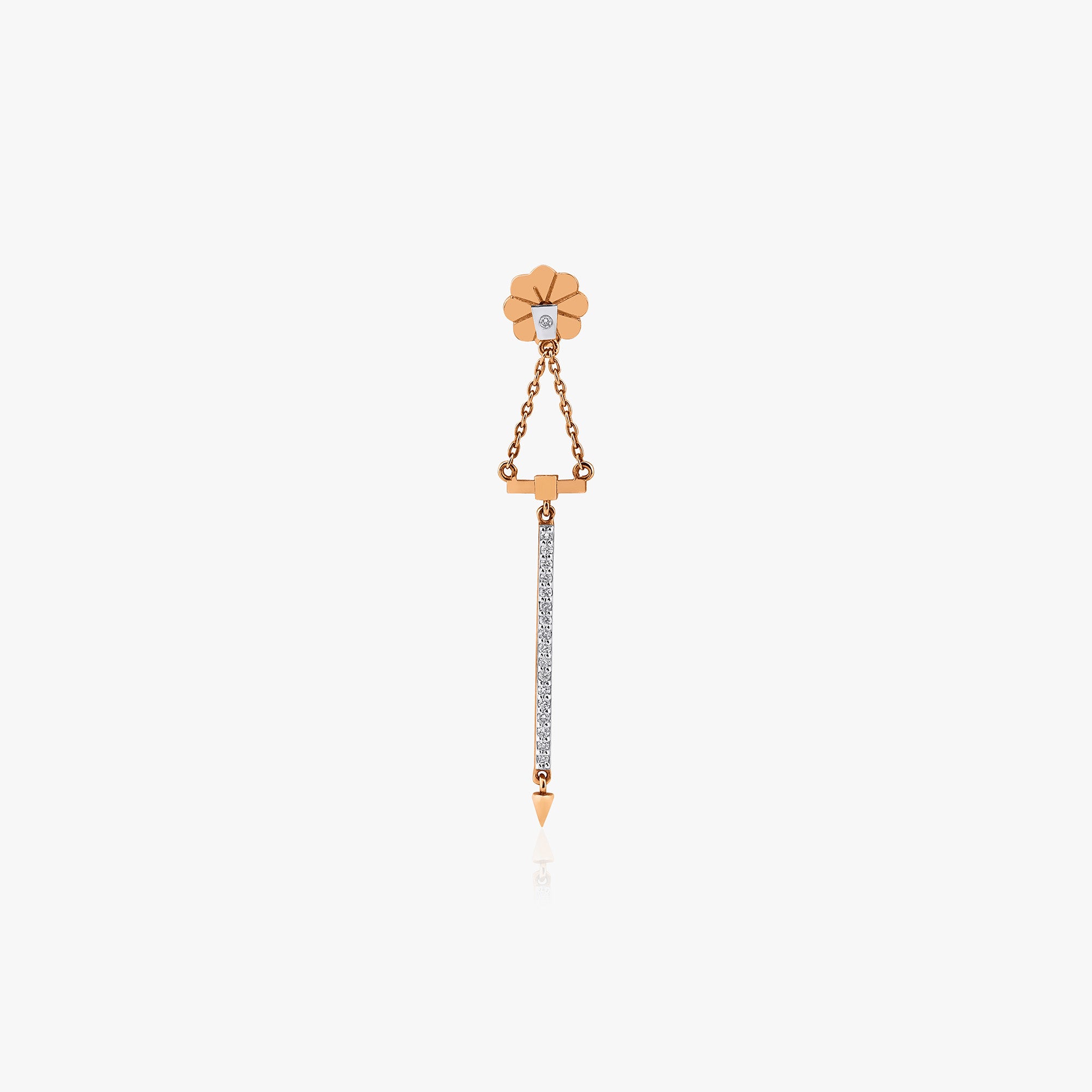 Single Diamond Dangle Bar Stud in 14K Gold