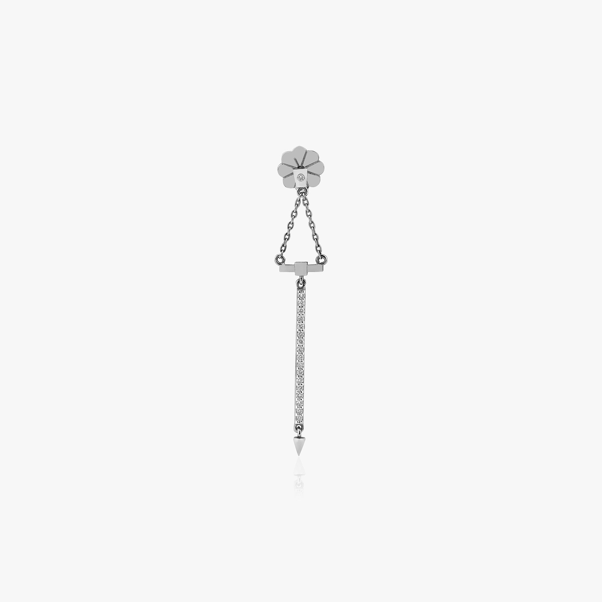 Single Diamond Dangle Bar Stud in 14K Gold