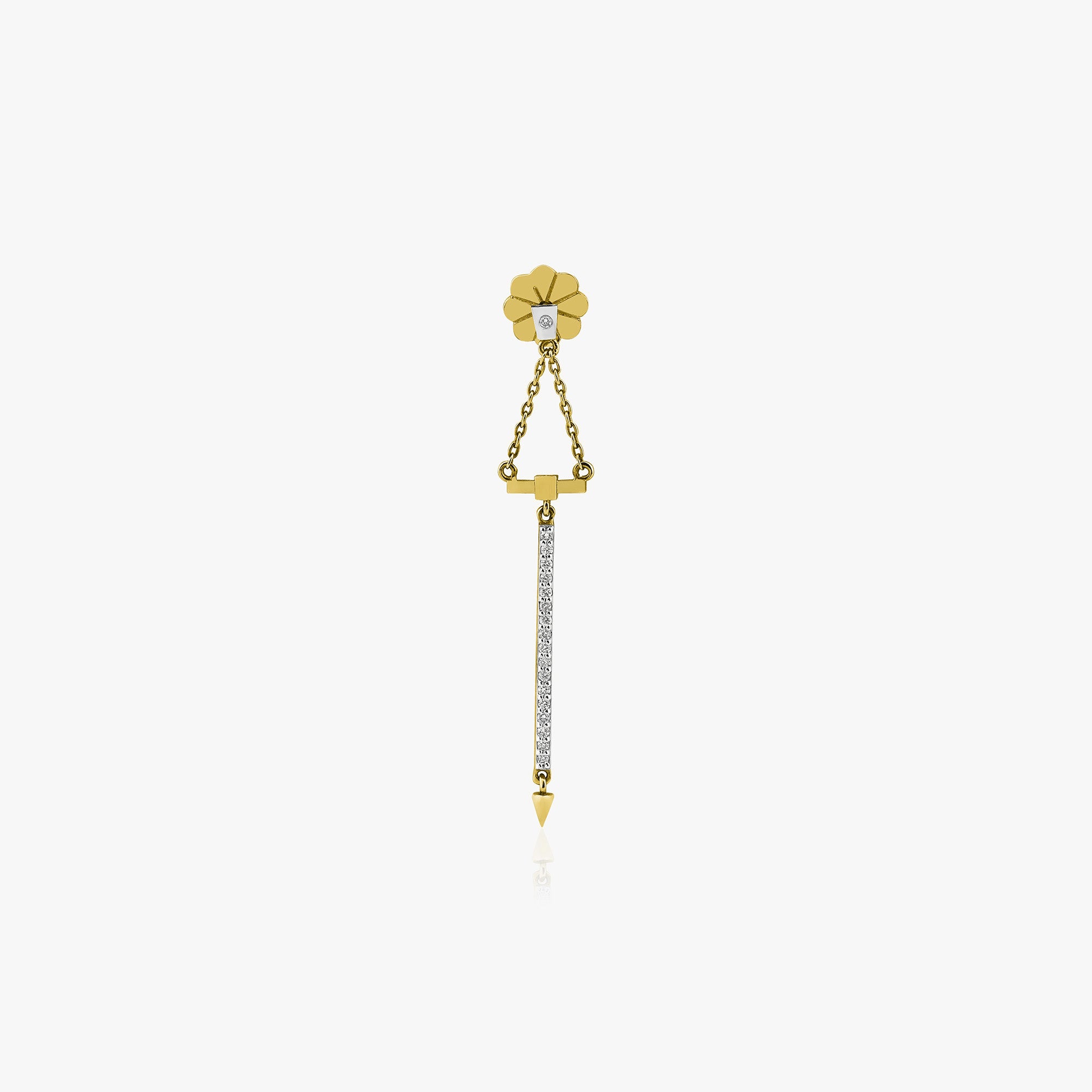 Single Diamond Dangle Bar Stud in 14K Gold