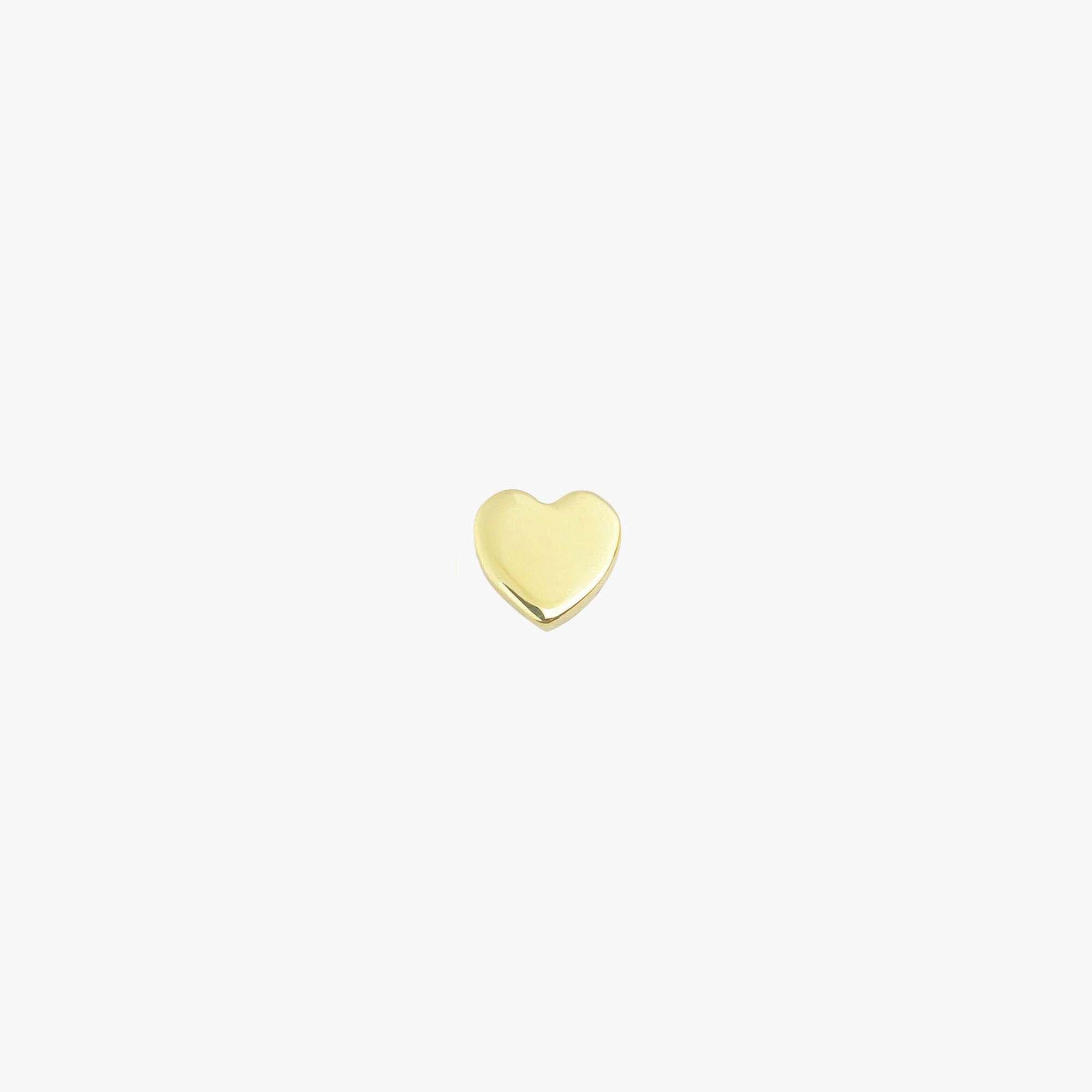 A single 14k yellow gold mini heart stud shown on a white background.