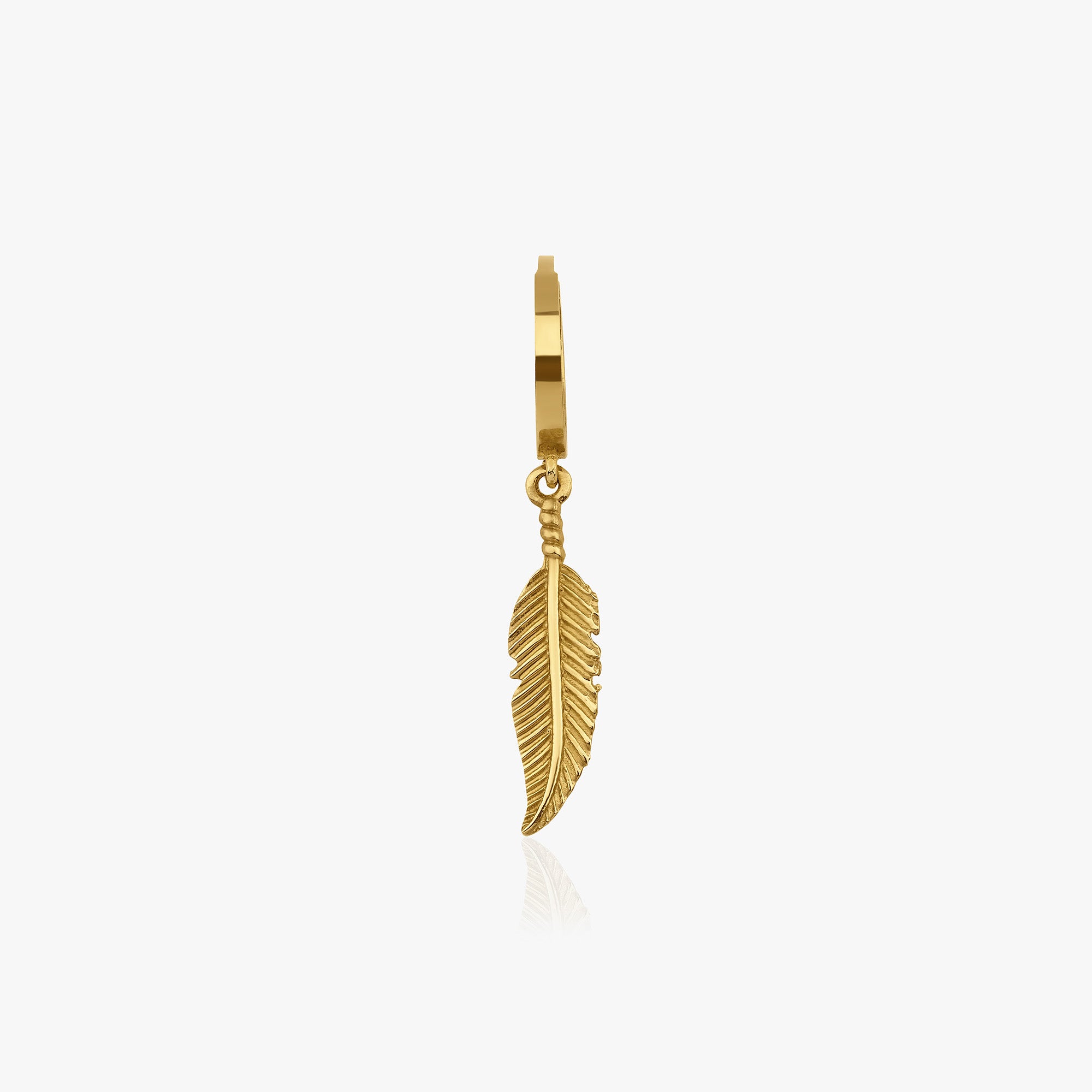 Single Golden Feather Hoop in 14K Gold
