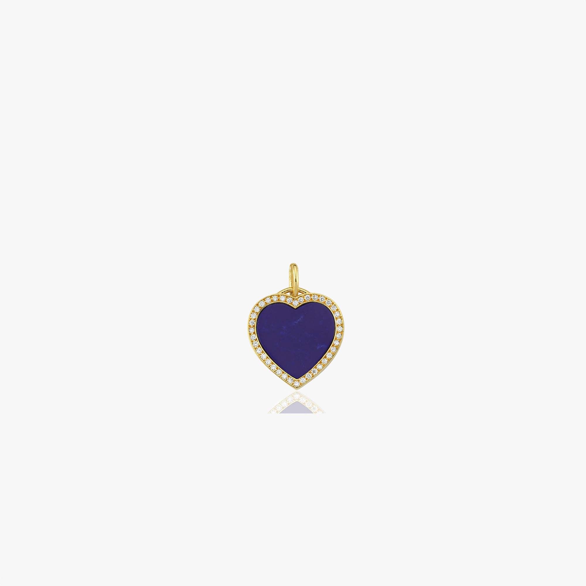 Small Diamond Lapis Heart Pendant in 14K Gold