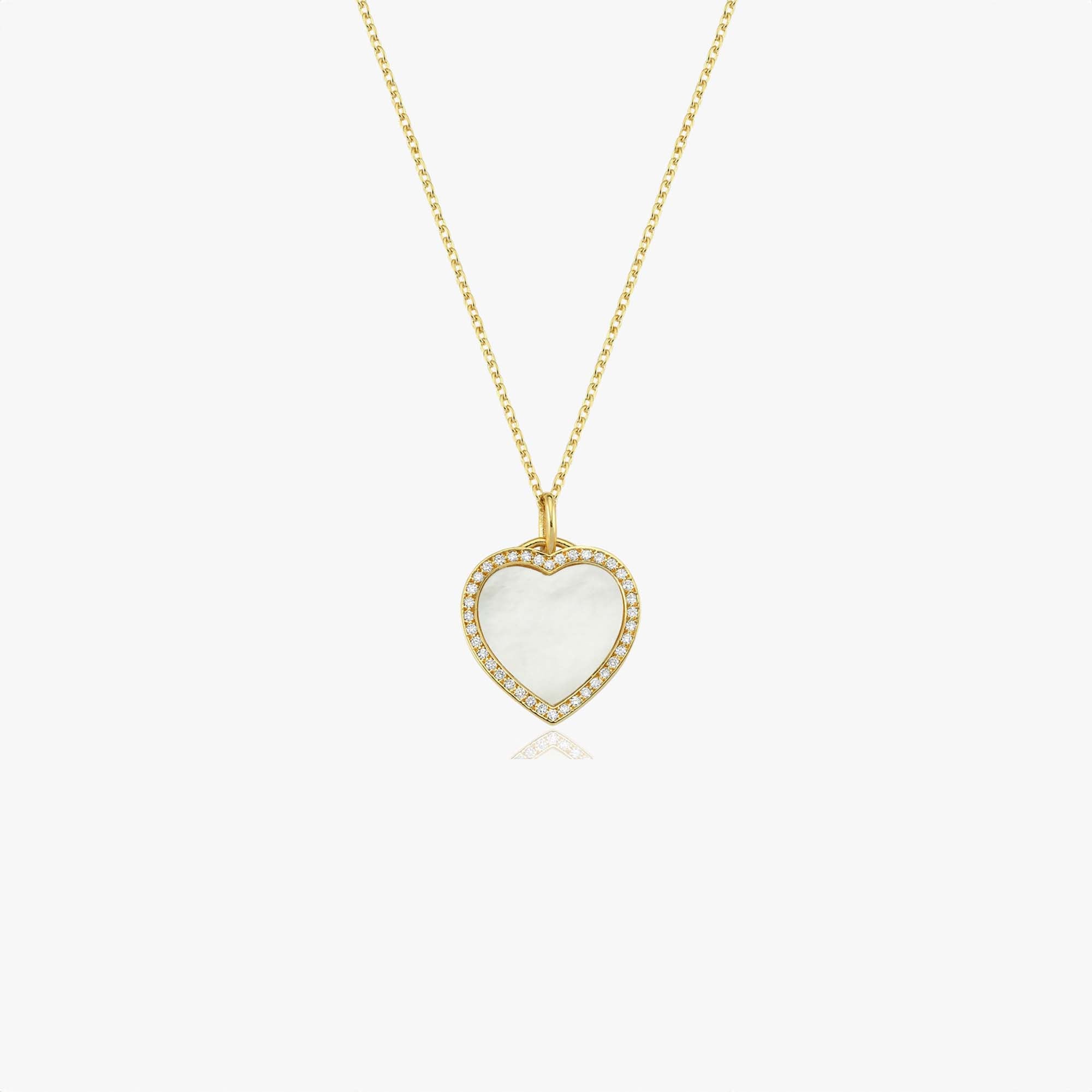 Small Diamond Mother of Pearl Heart Necklace in 14K Gold