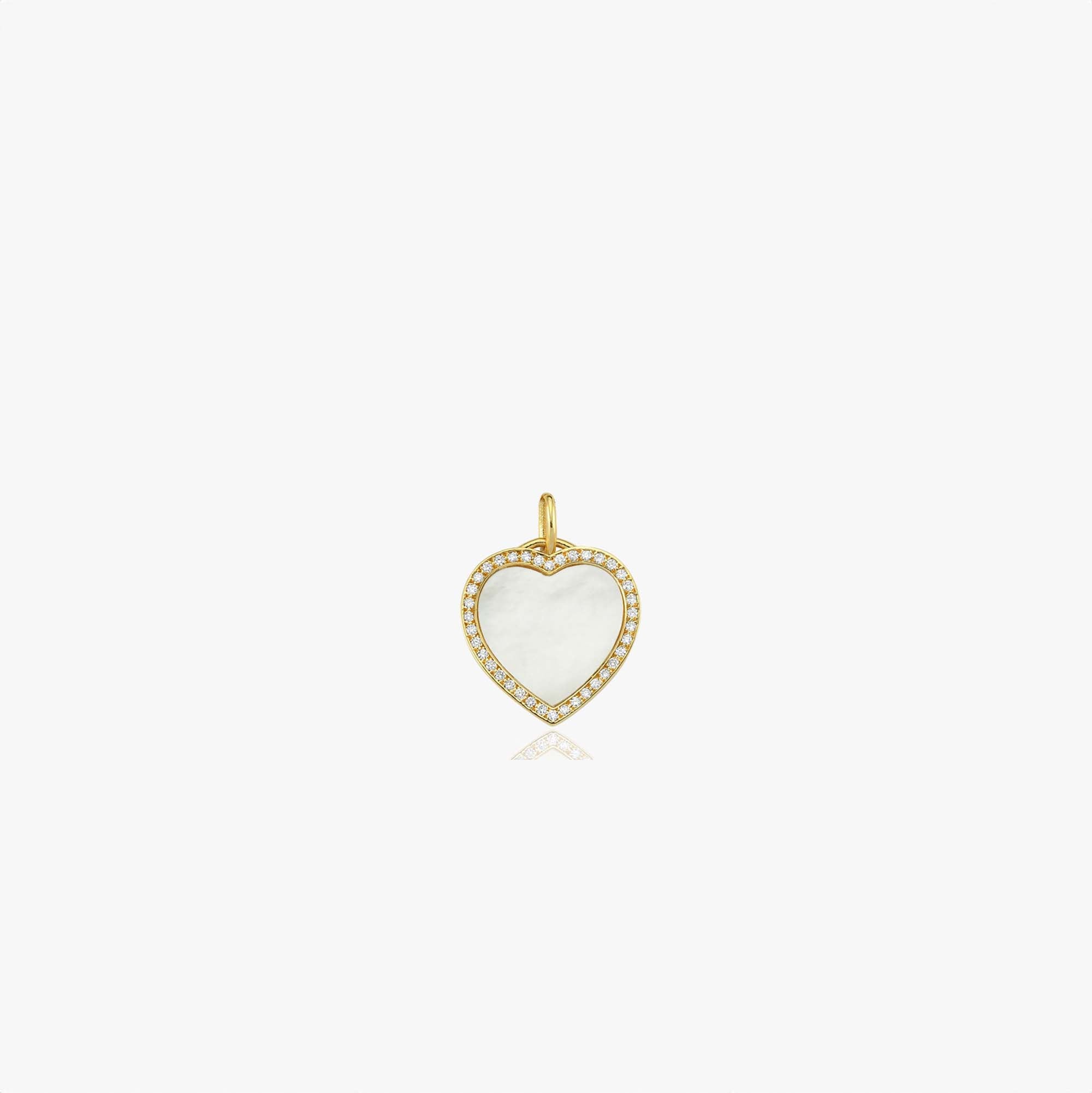Small Diamond Mother of Pearl Heart Pendant in 14K Gold