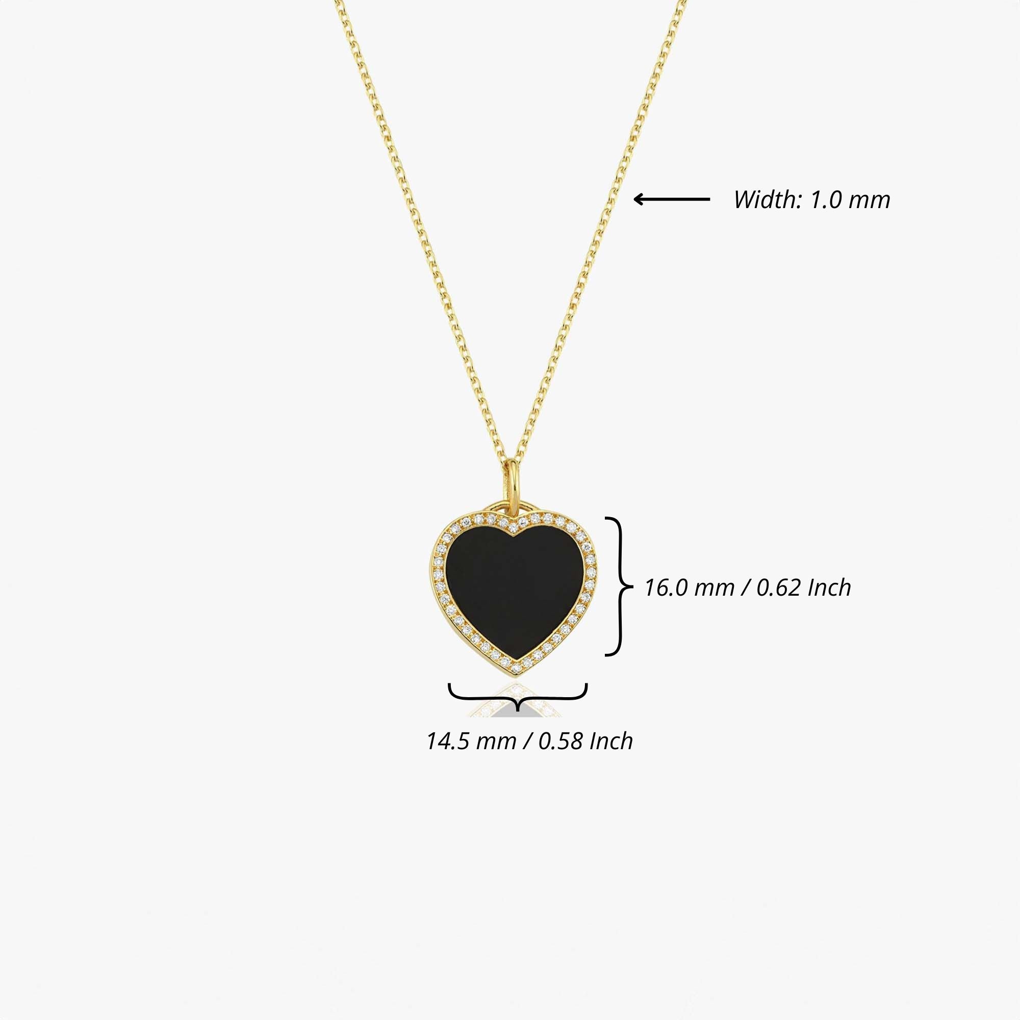 Small Diamond Onyx Heart Necklace in 14K Gold