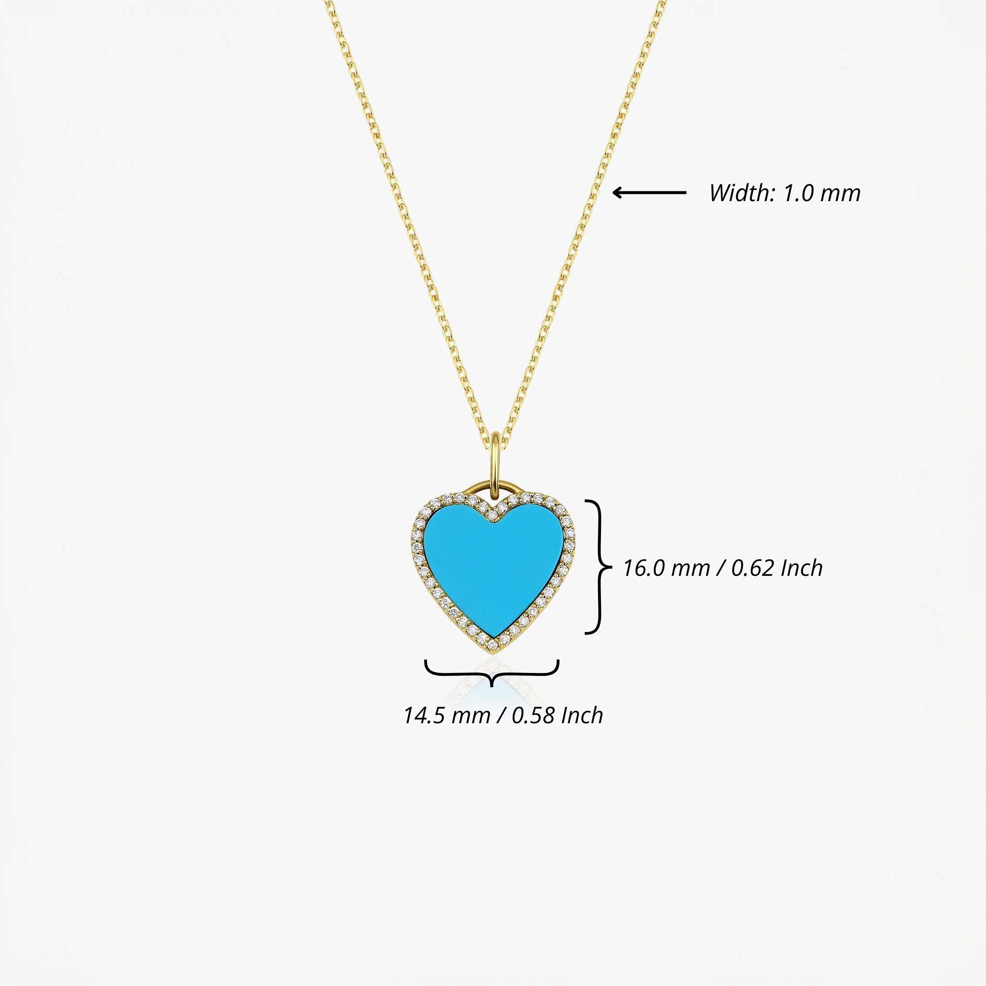Small Diamond Turquoise Heart Necklace in 14K Gold