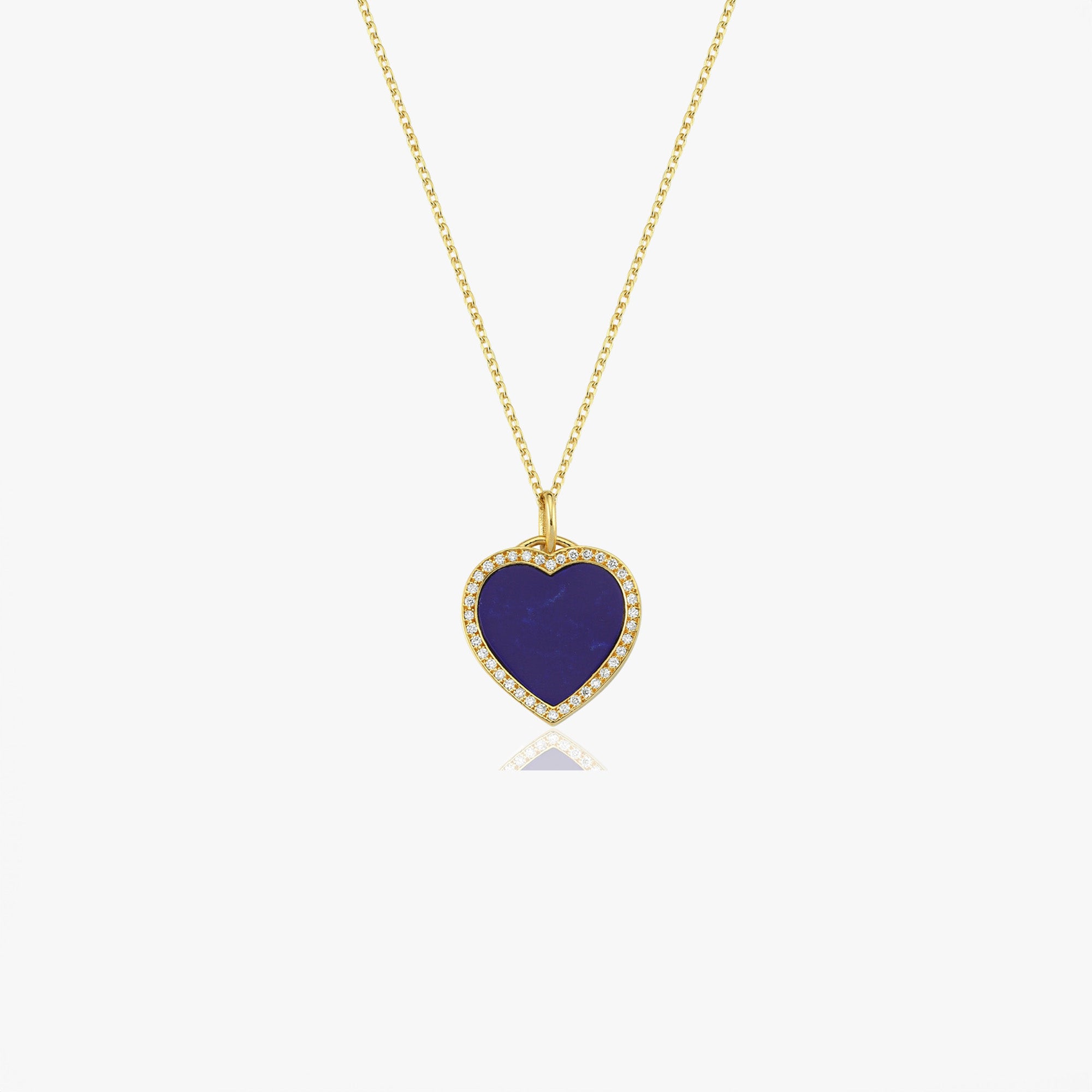 Small Lapis Lazuli and Diamond Heart Pendant Necklace in 14K Gold