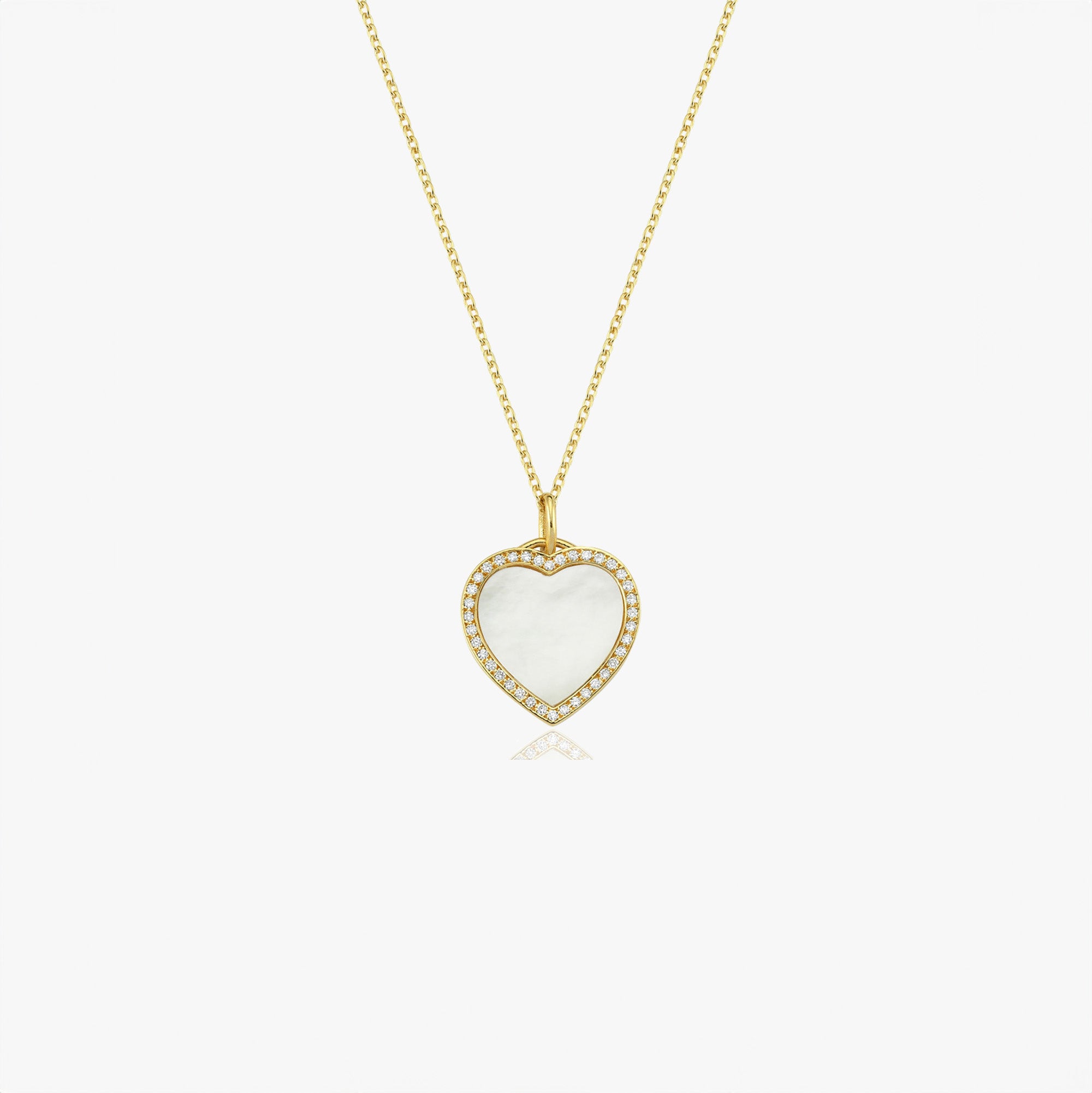 Small Mother of Pearl and Diamond Heart Pendant Necklace