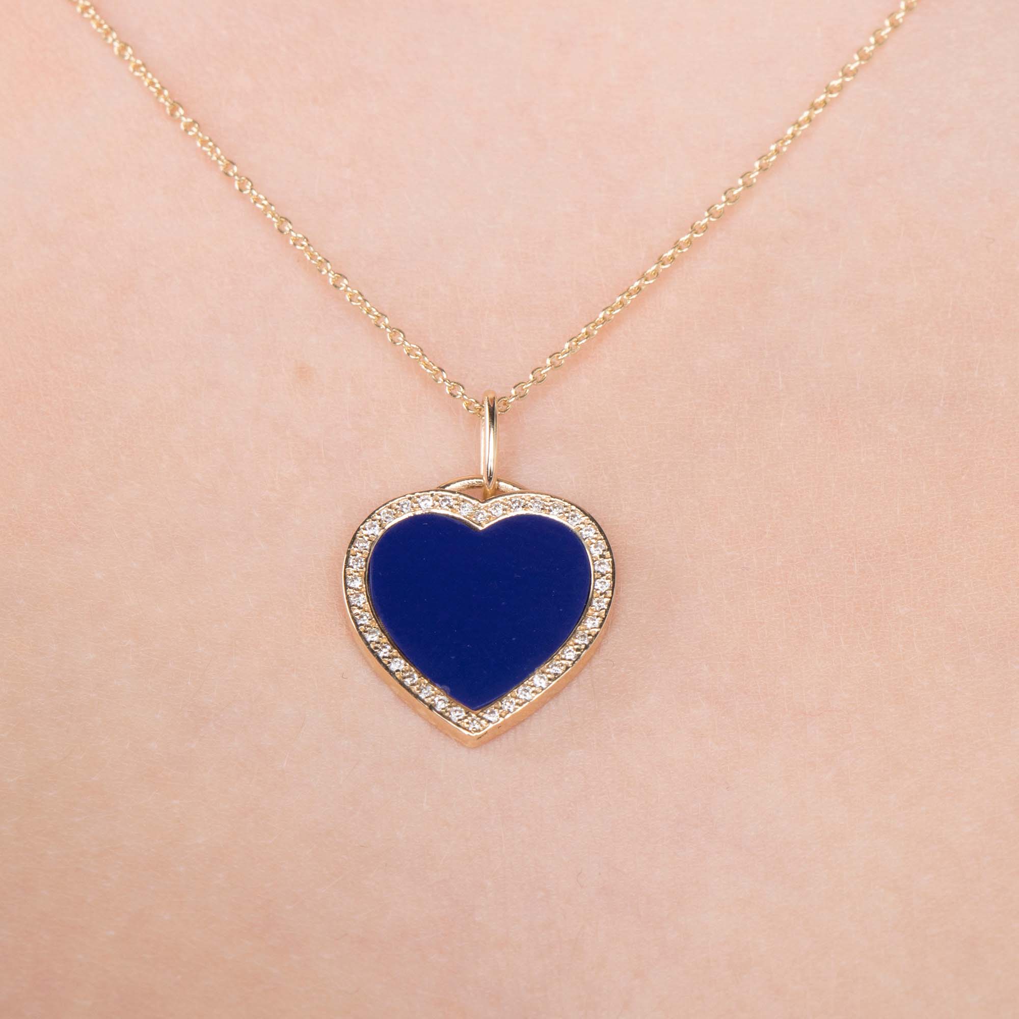 Small Diamond Lapis Heart Necklace in 14K Gold