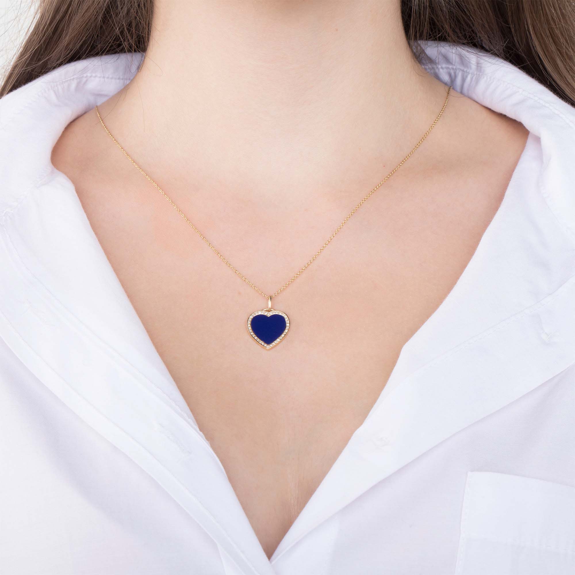 Small Diamond Lapis Heart Necklace in 14K Gold