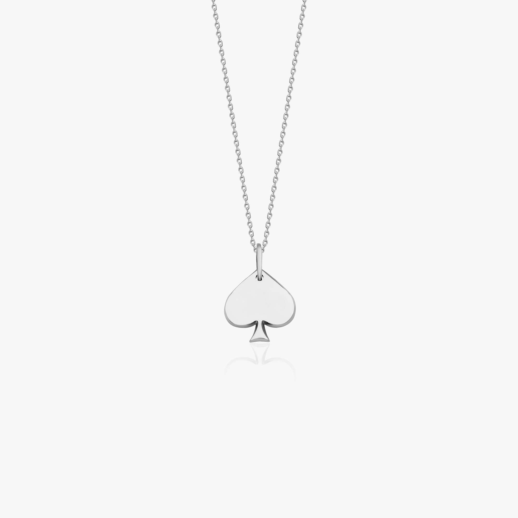 A 14k white gold spade shaped pendant necklace with plain gold finish shown on a white background.