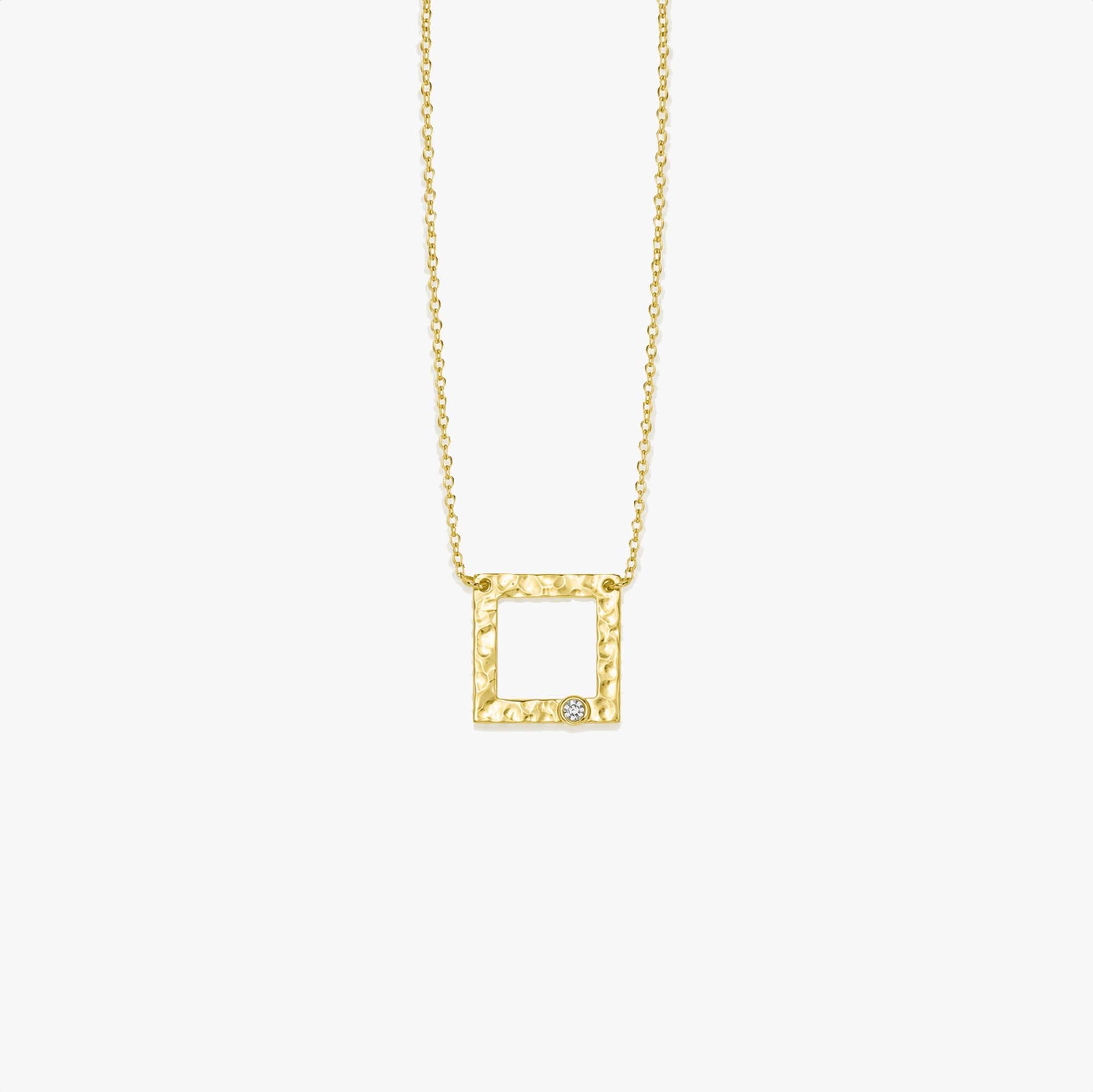 Hammered Diamond Square Necklace in 14K Gold