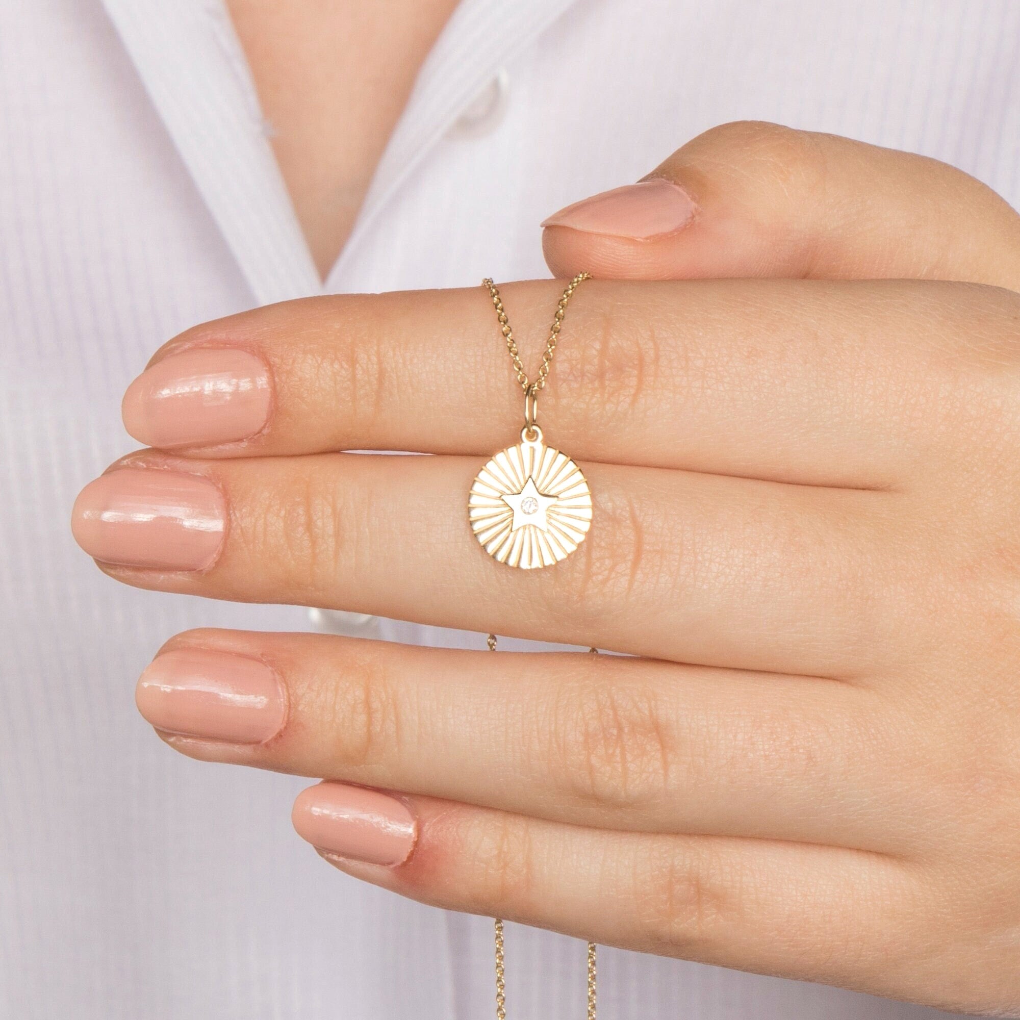 Diamond Star Coin Charm in 14K Gold