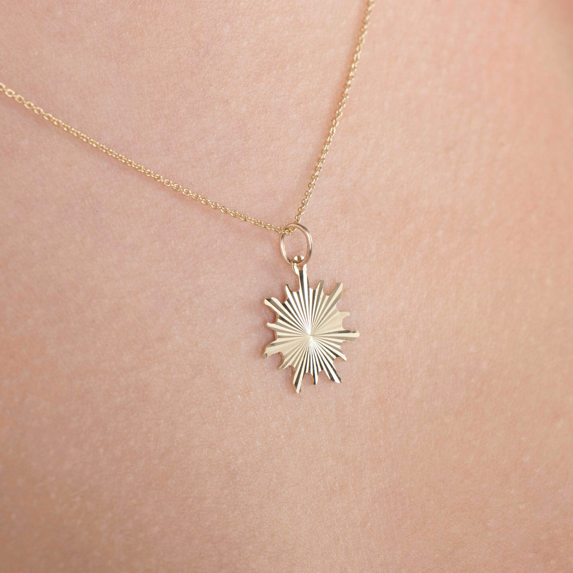 Minimal Sunburst Charm in 14K Gold