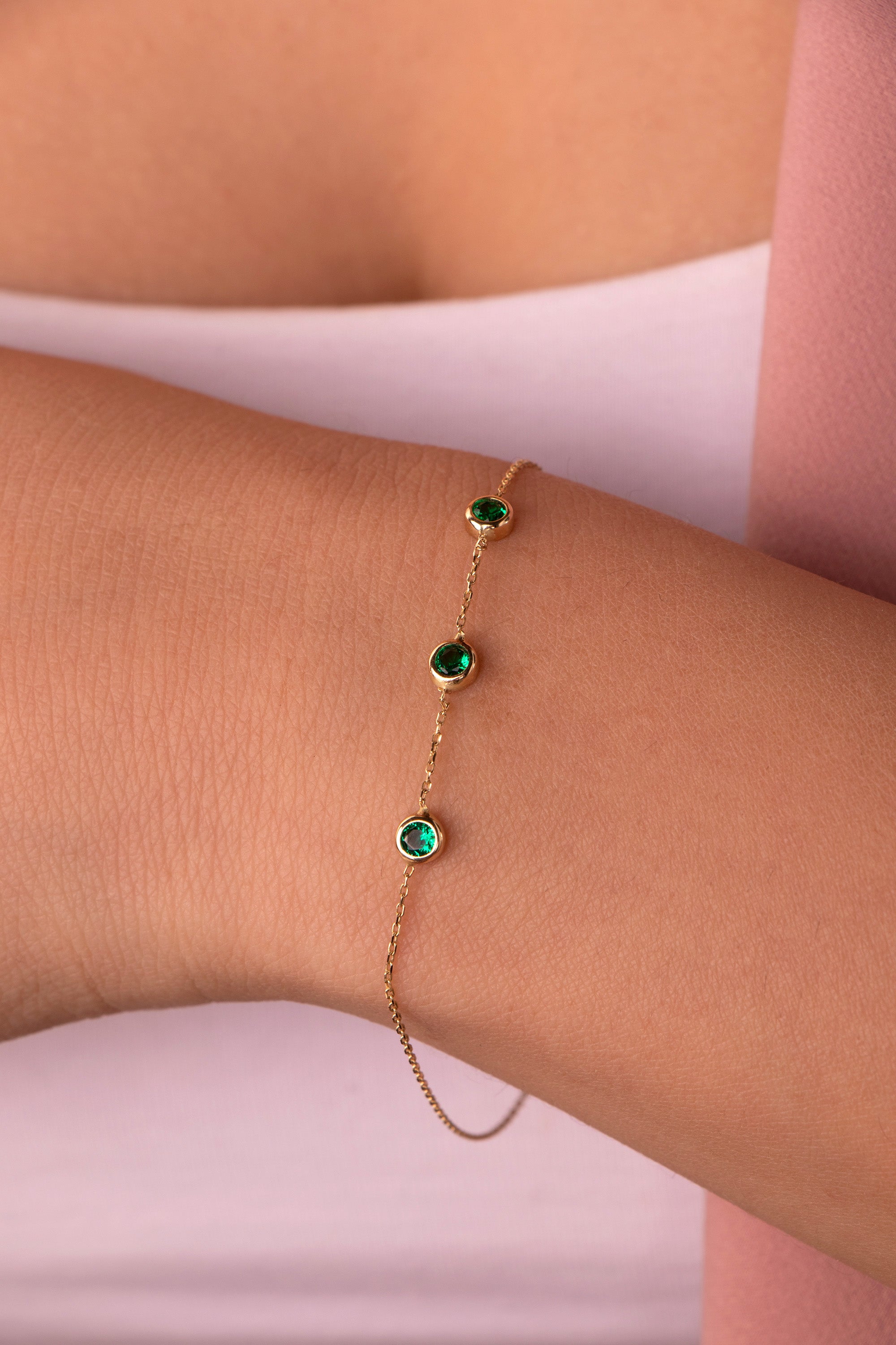 Created Emerald Bracelet in 14K Gold