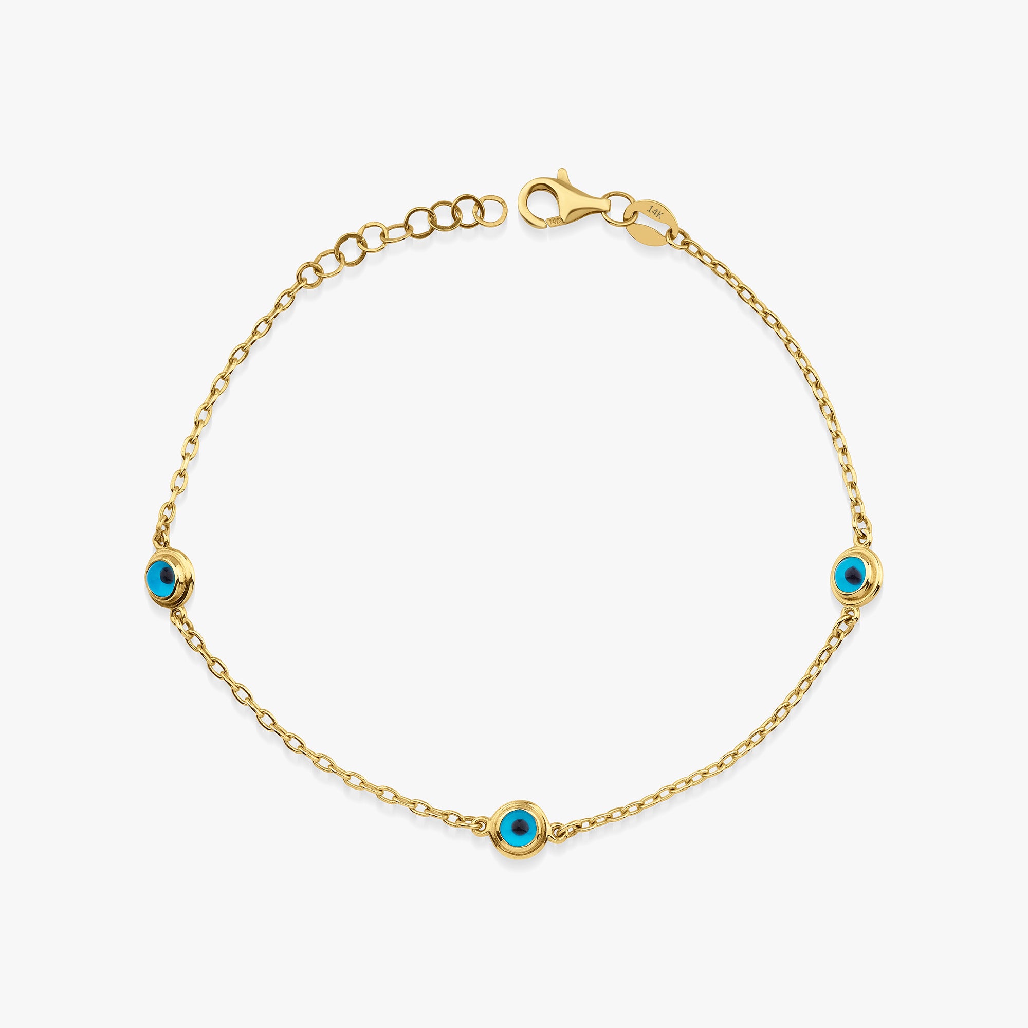 Three Evil Eye Bracelet in 14K Gold
