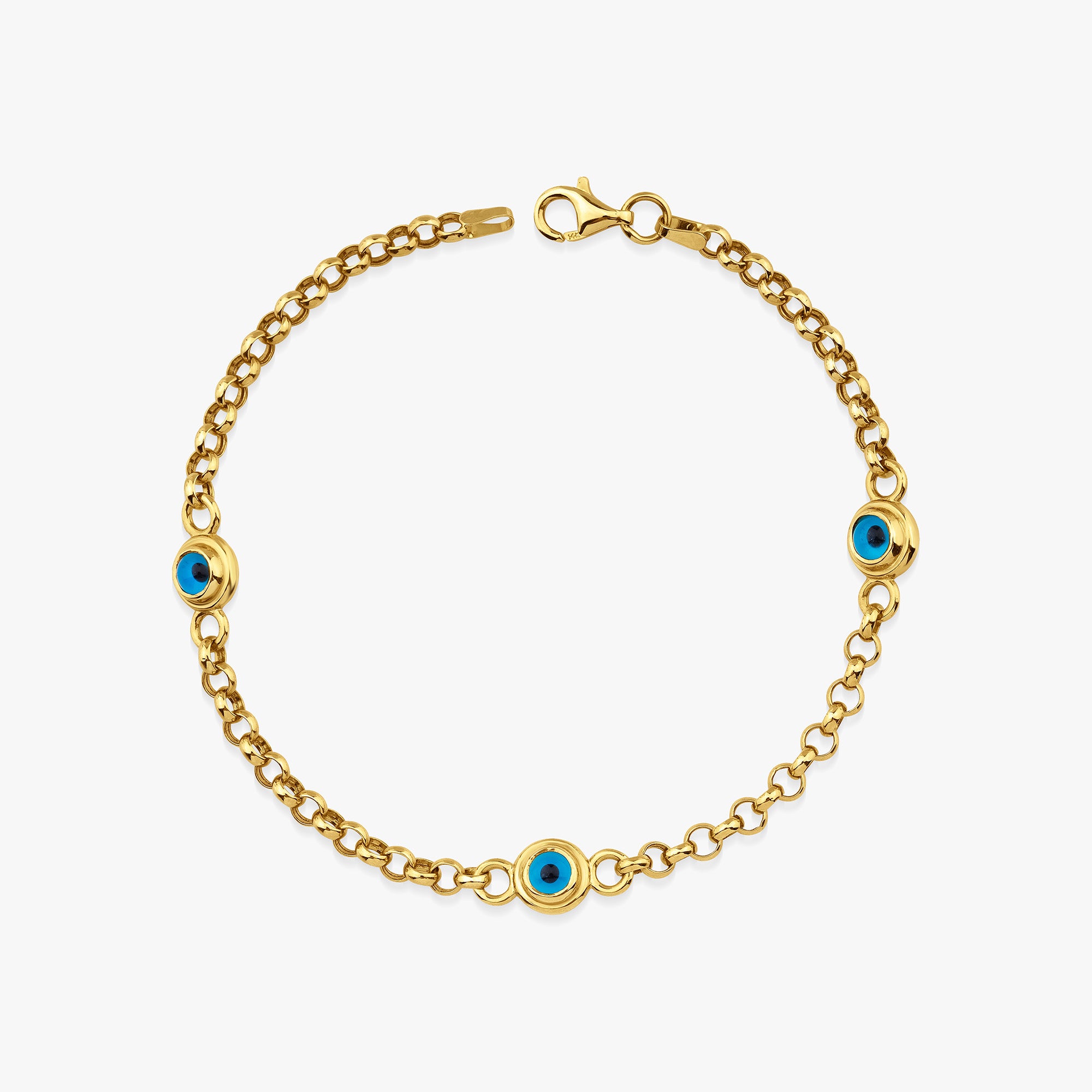 3 Evil Eye Station Bracelet in 14K Gold