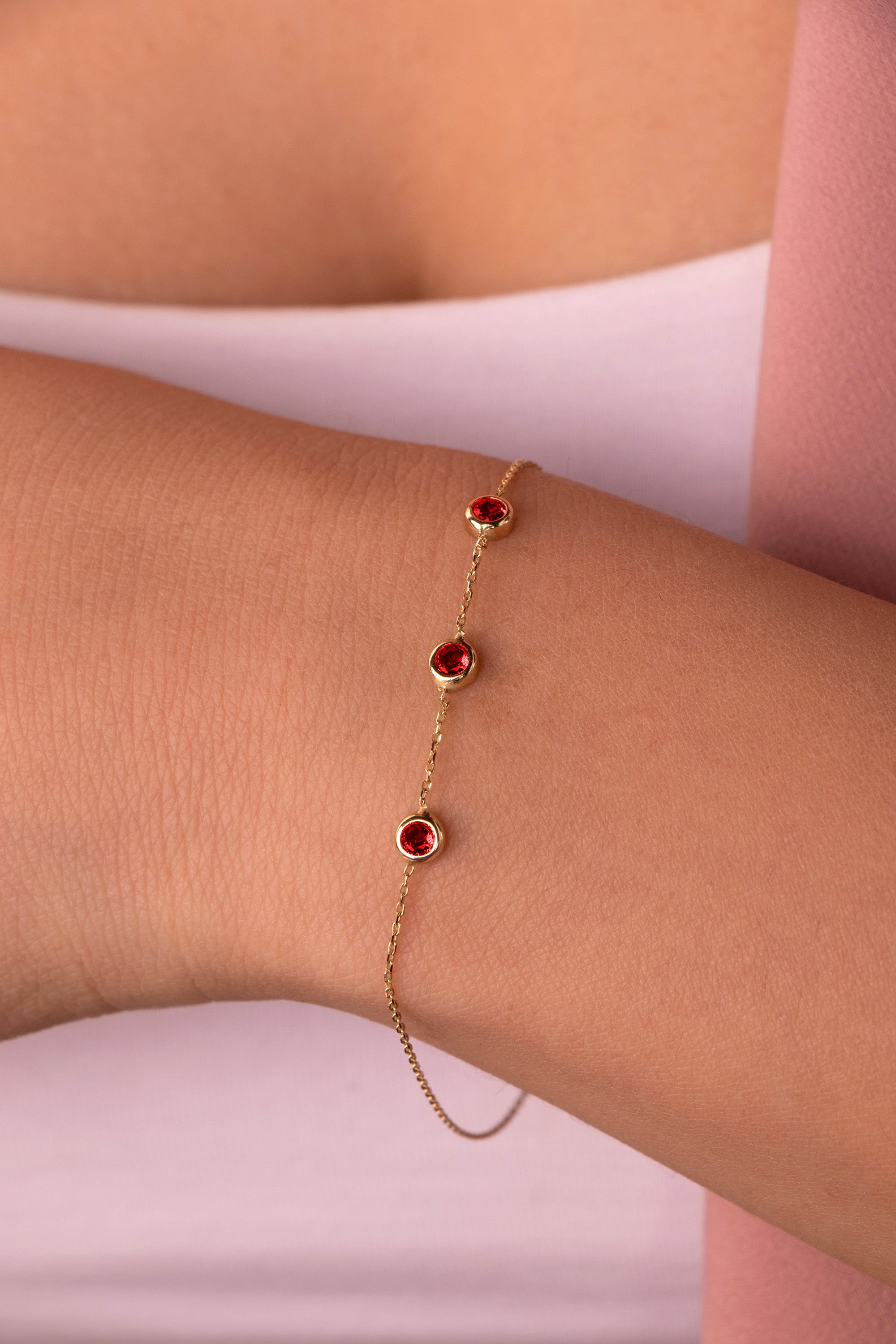 Created Ruby Bracelet in 14K Gold
